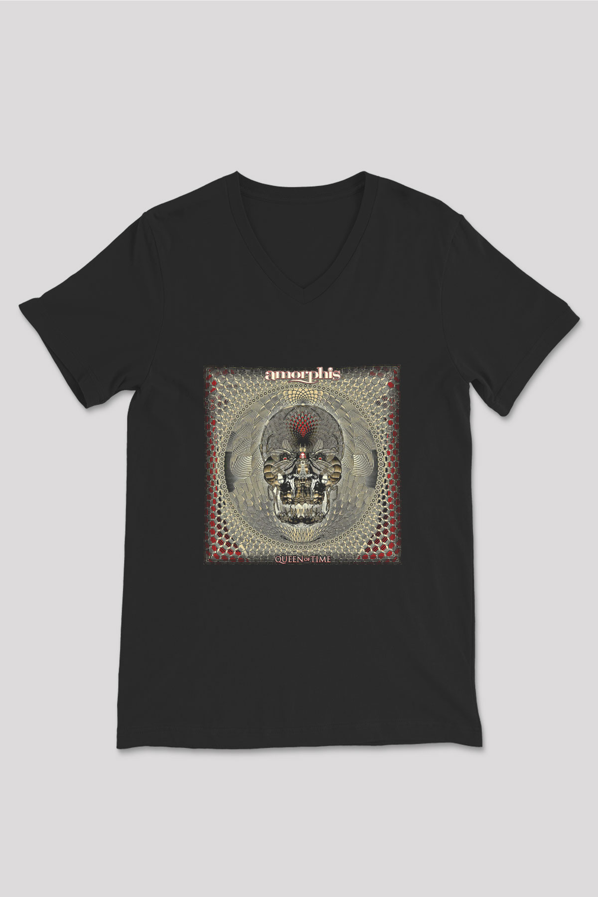 Amorphis Baskılı Unisex Siyah V Yaka Tişört