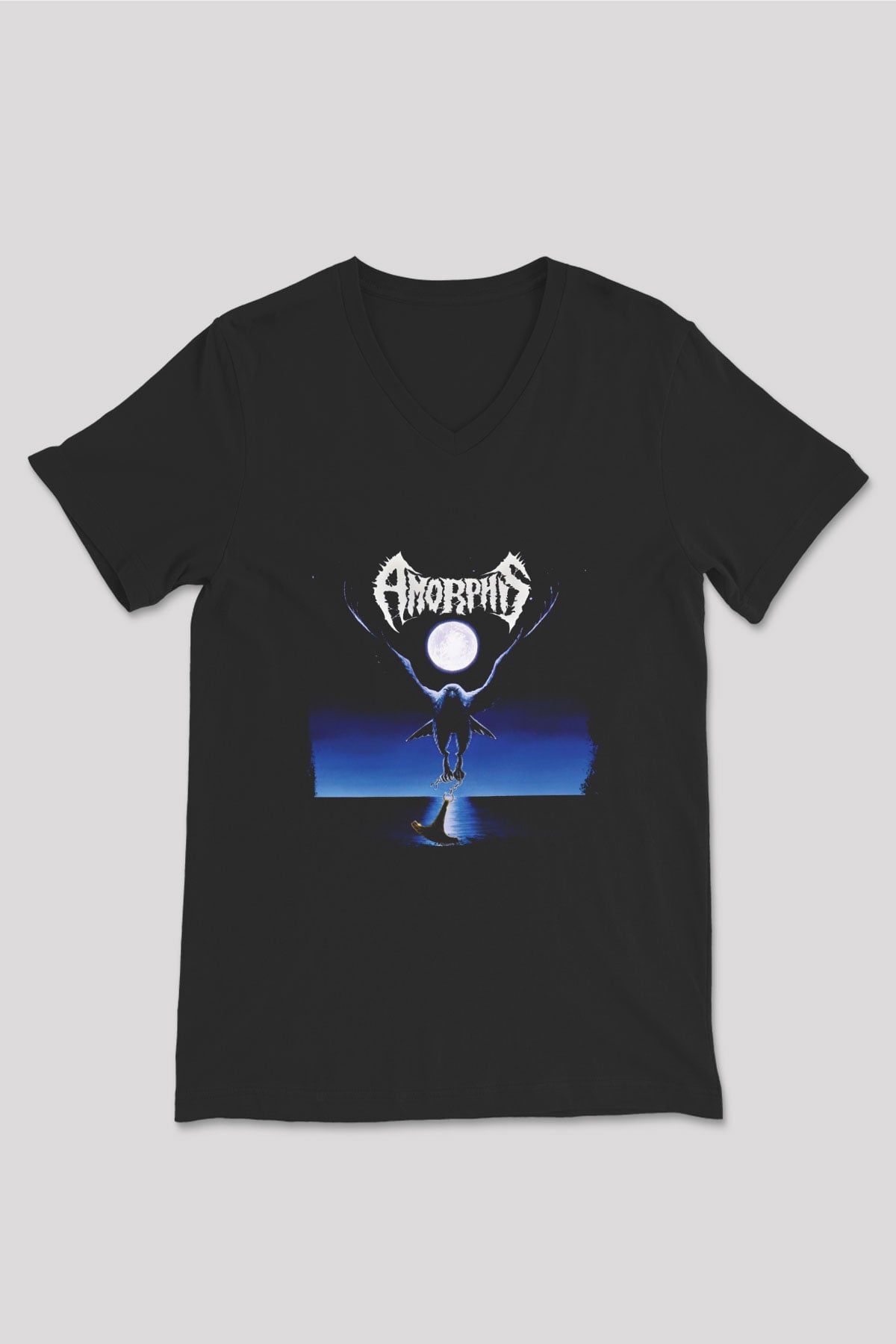 Amorphis Baskılı Unisex Siyah V Yaka Tişört