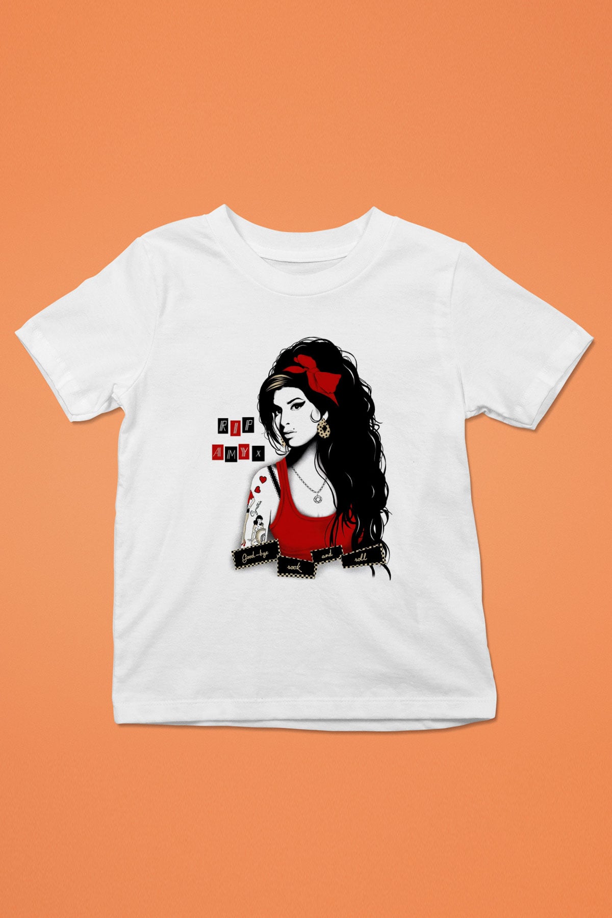 Amy Winehouse Baskılı Beyaz Unisex Çocuk Tişört