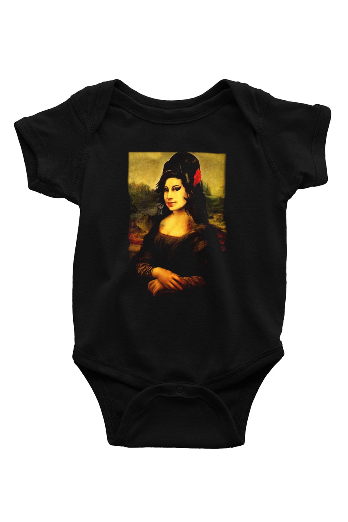 Amy Winehouse Baskılı Siyah Bebek Body - Zıbın