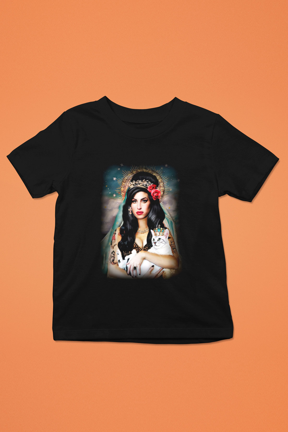 Amy Winehouse Baskılı Siyah Unisex Çocuk Tişört