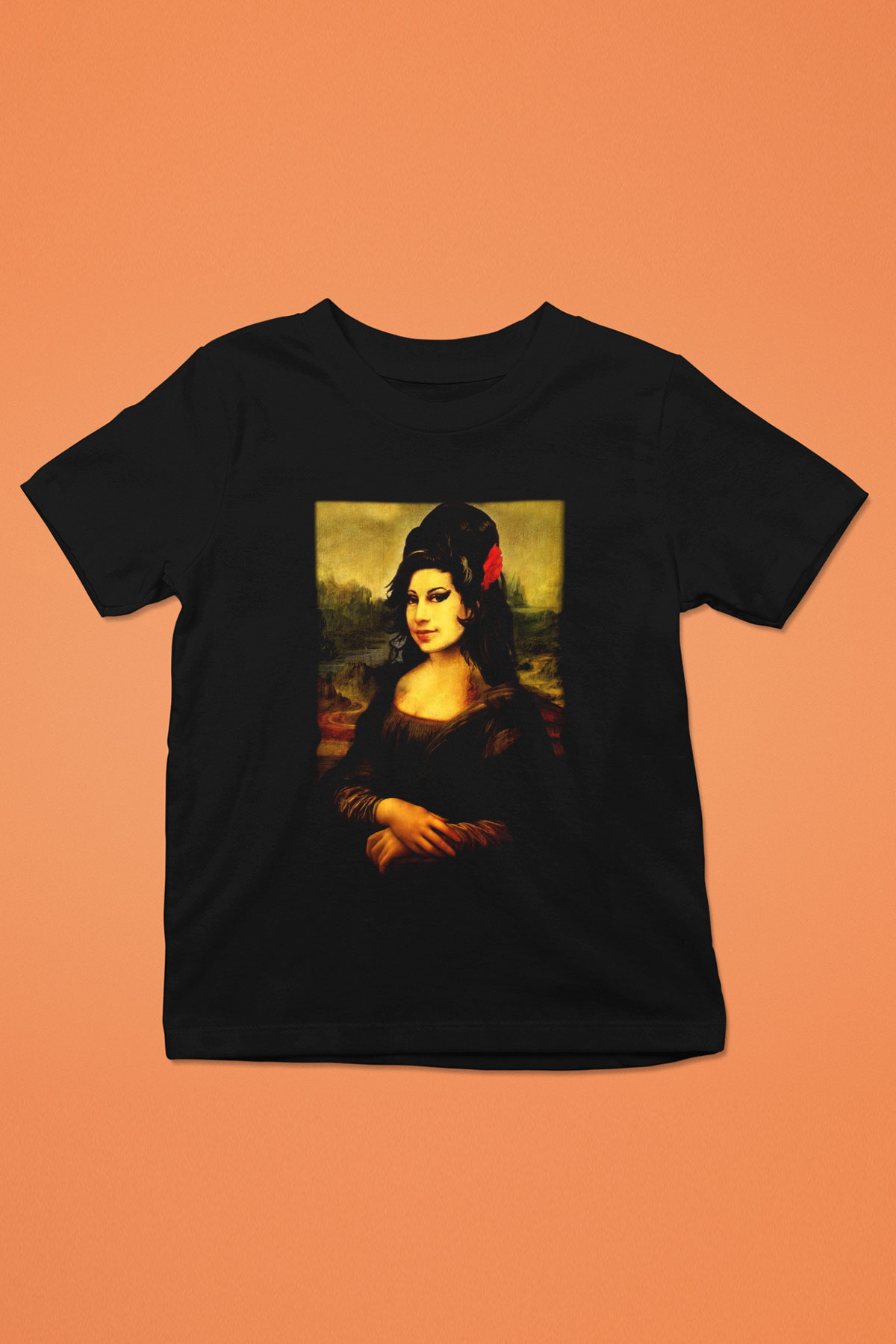 Amy Winehouse Baskılı Siyah Unisex Çocuk Tişört