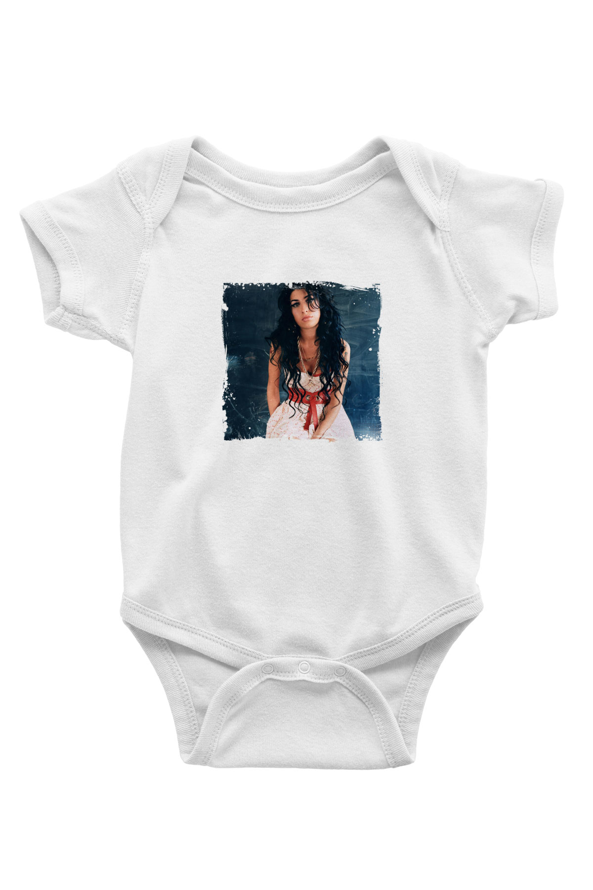 Amy Winehouse Baskılı Unisex Beyaz Bebek Body - Zıbın