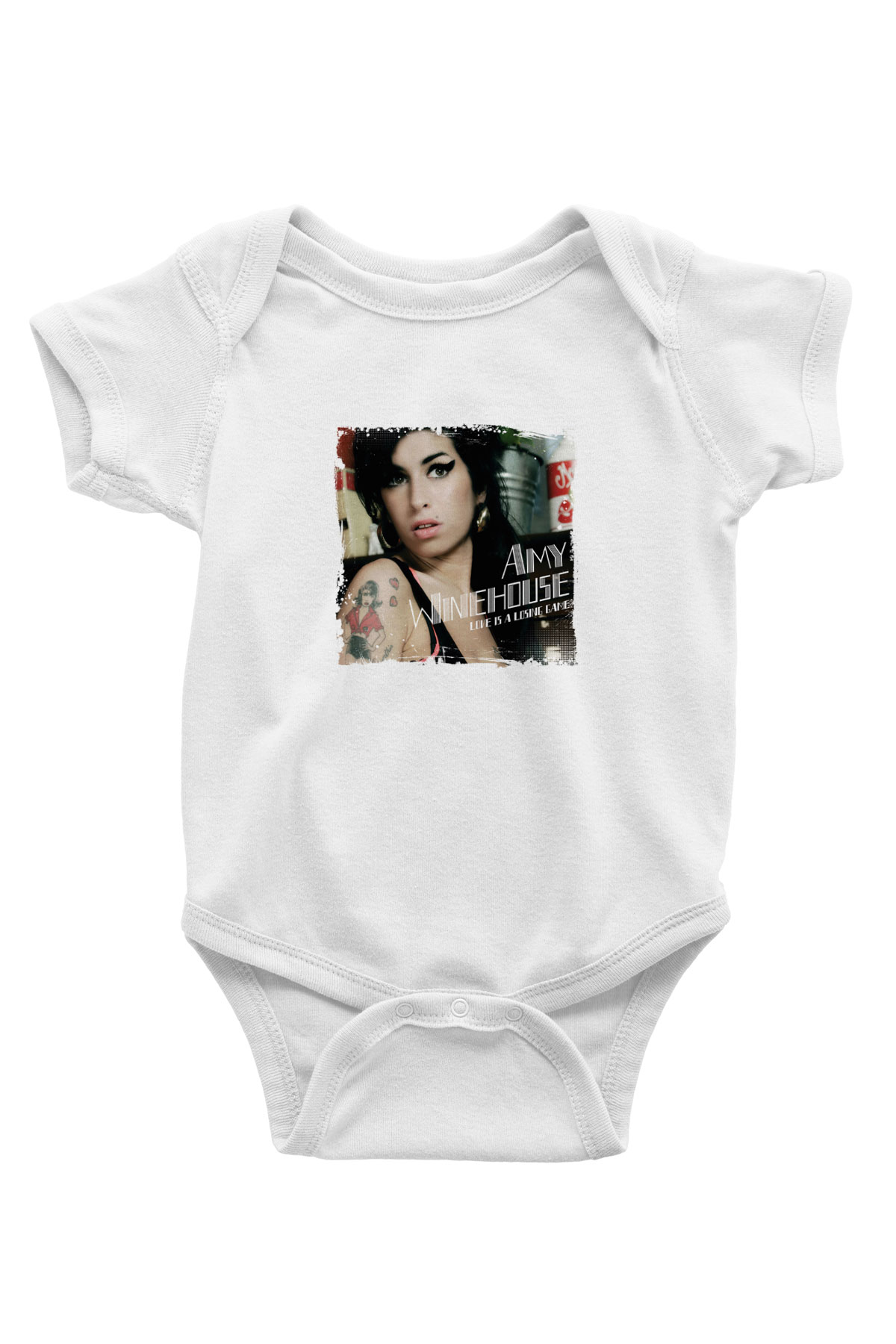 Amy Winehouse Baskılı Unisex Beyaz Bebek Body - Zıbın
