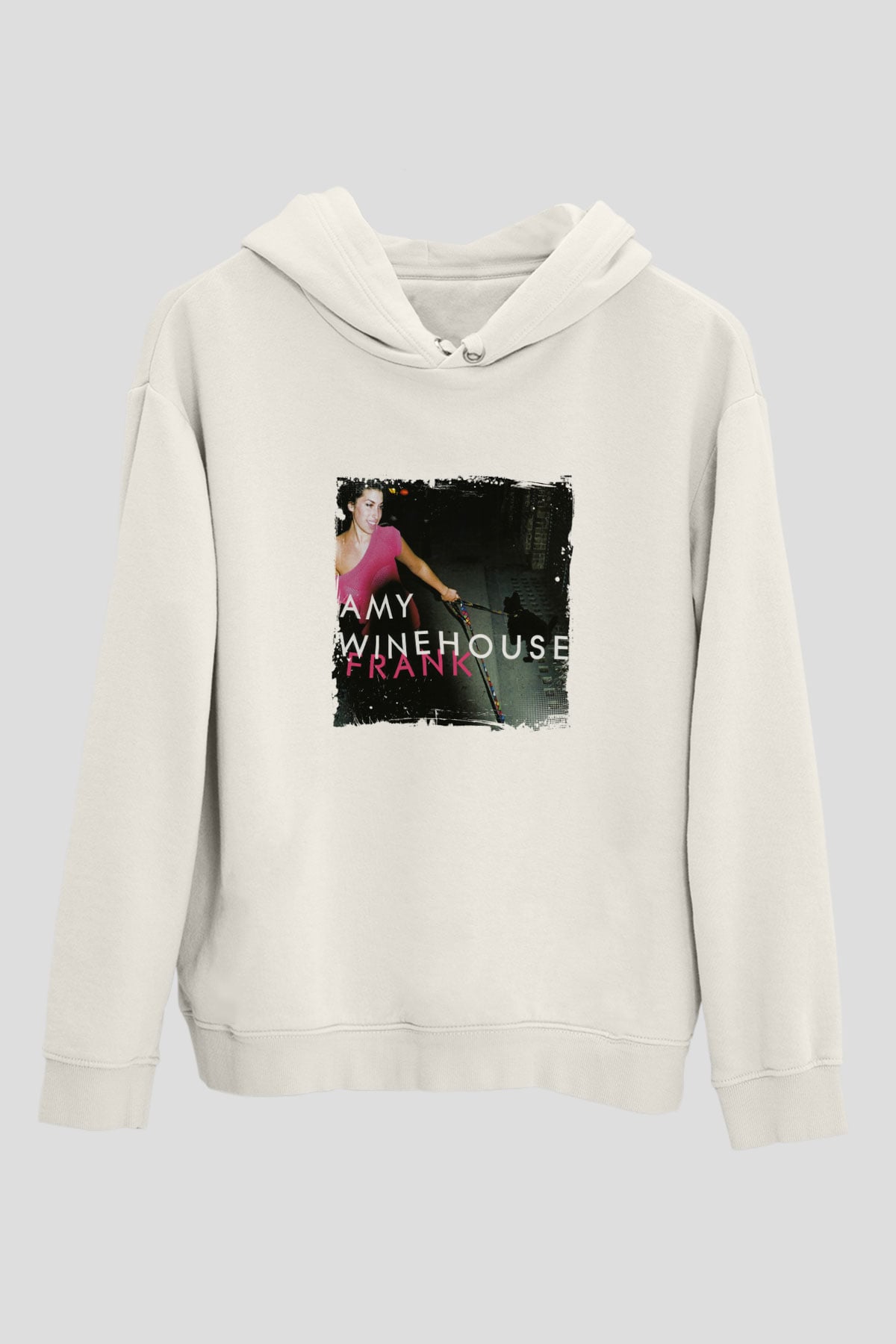Amy Winehouse Baskılı Unisex Beyaz Kapüşonlu Sweatshirt