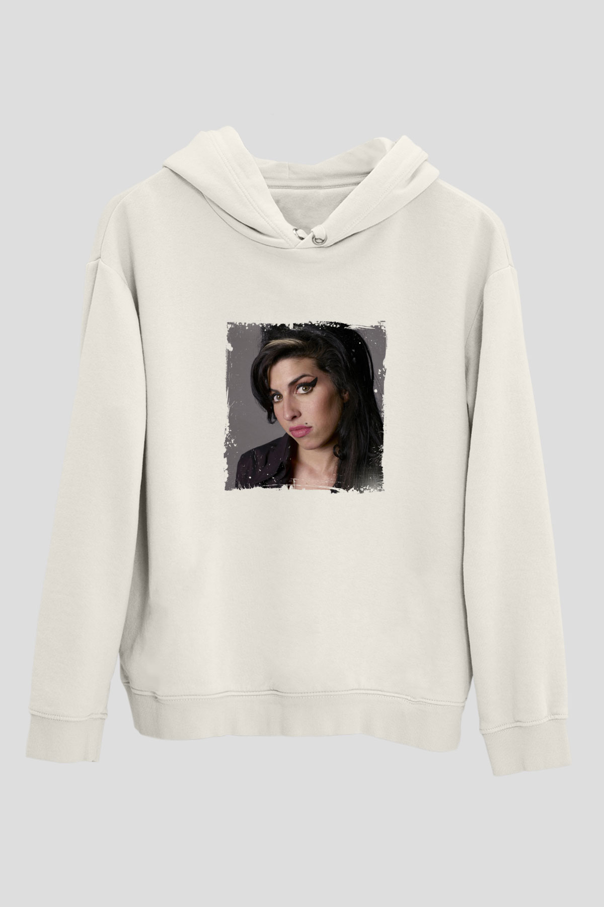 Amy Winehouse Baskılı Unisex Beyaz Kapüşonlu Sweatshirt