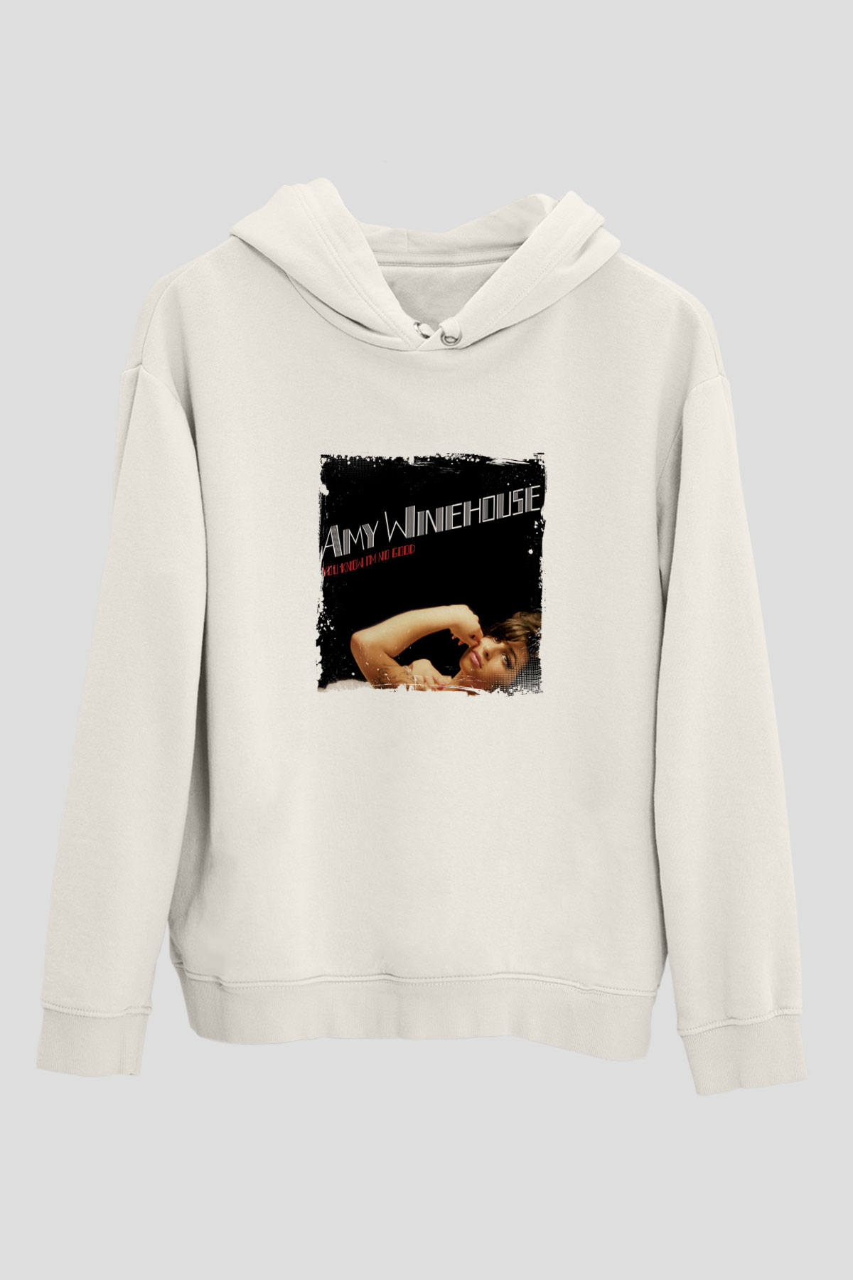 Amy Winehouse Baskılı Unisex Beyaz Kapüşonlu Sweatshirt