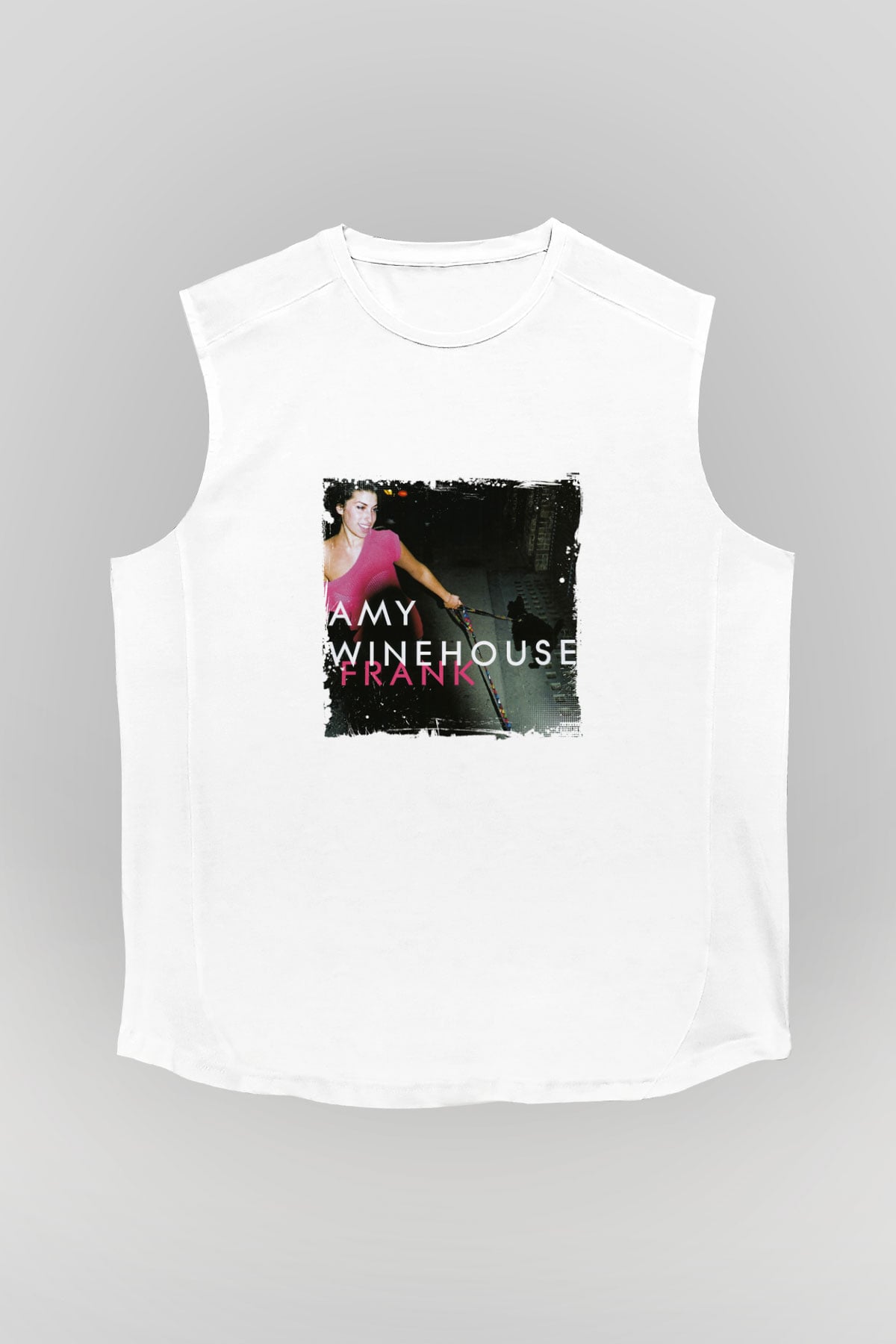 Amy Winehouse Baskılı Unisex Beyaz Kolsuz Tişört
