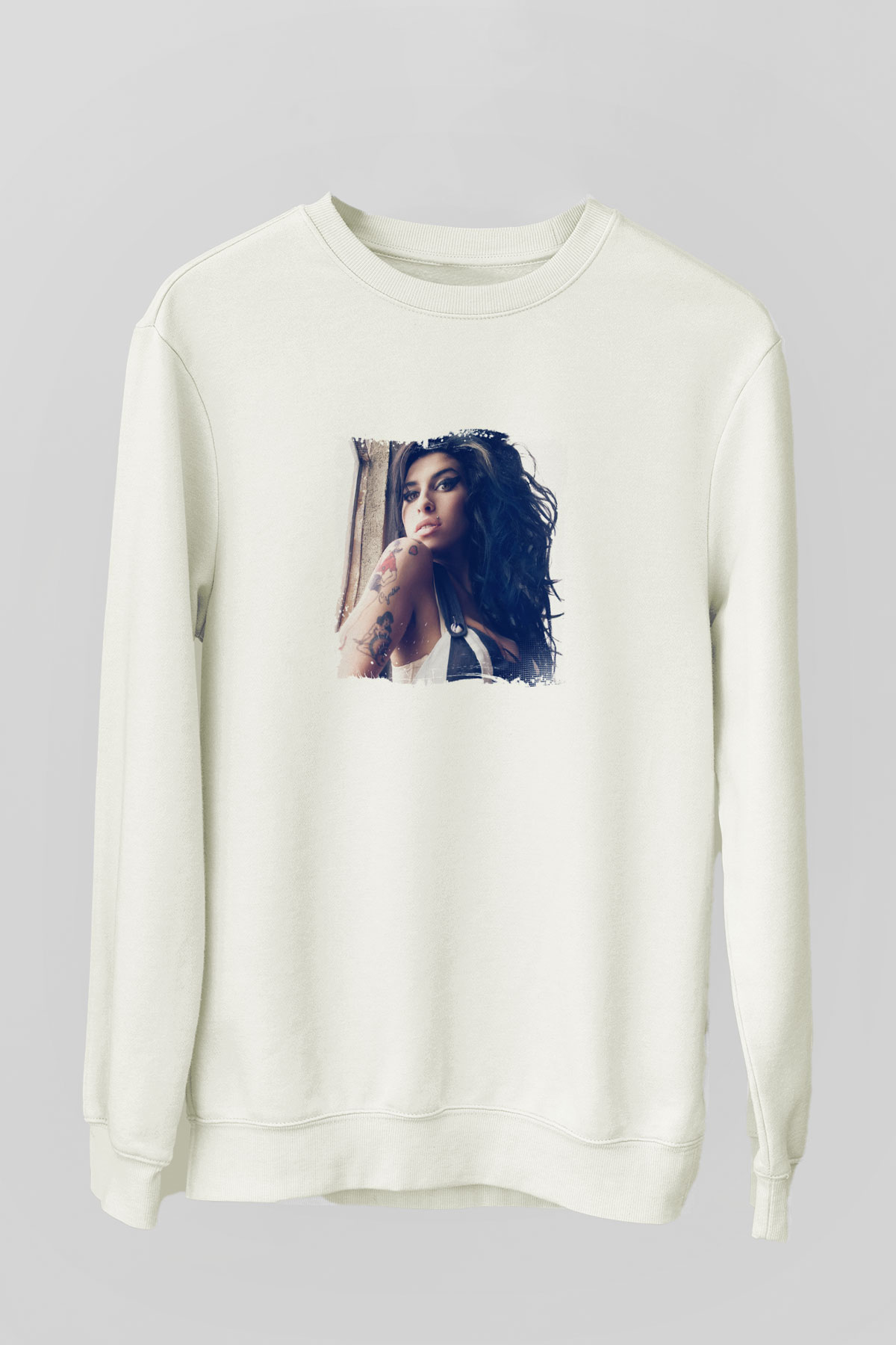 Amy Winehouse Baskılı Unisex Beyaz Sweatshirt