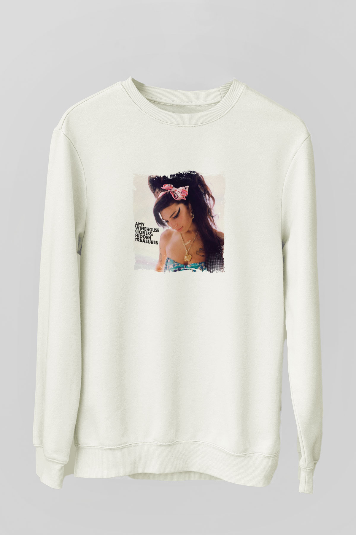 Amy Winehouse Baskılı Unisex Beyaz Sweatshirt