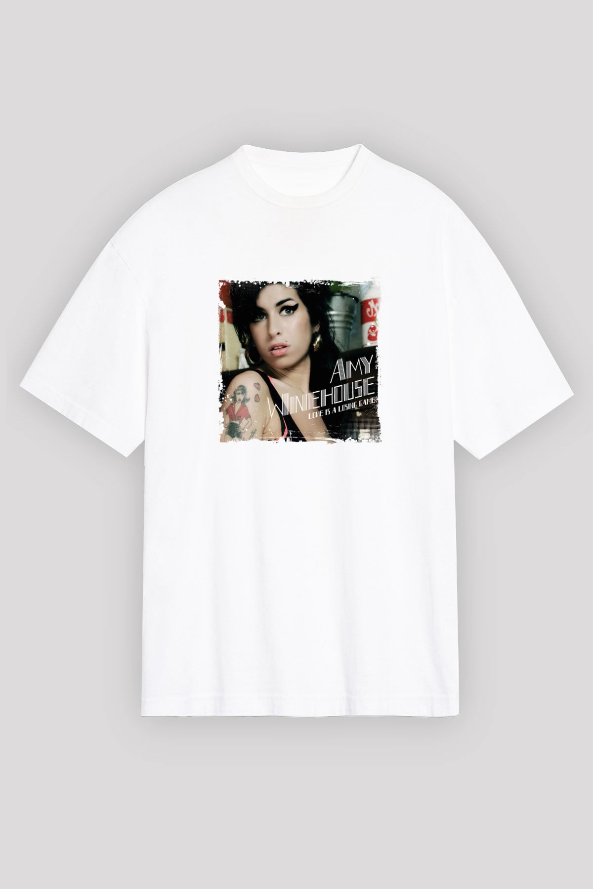 Amy Winehouse Baskılı Unisex Beyaz Tişört