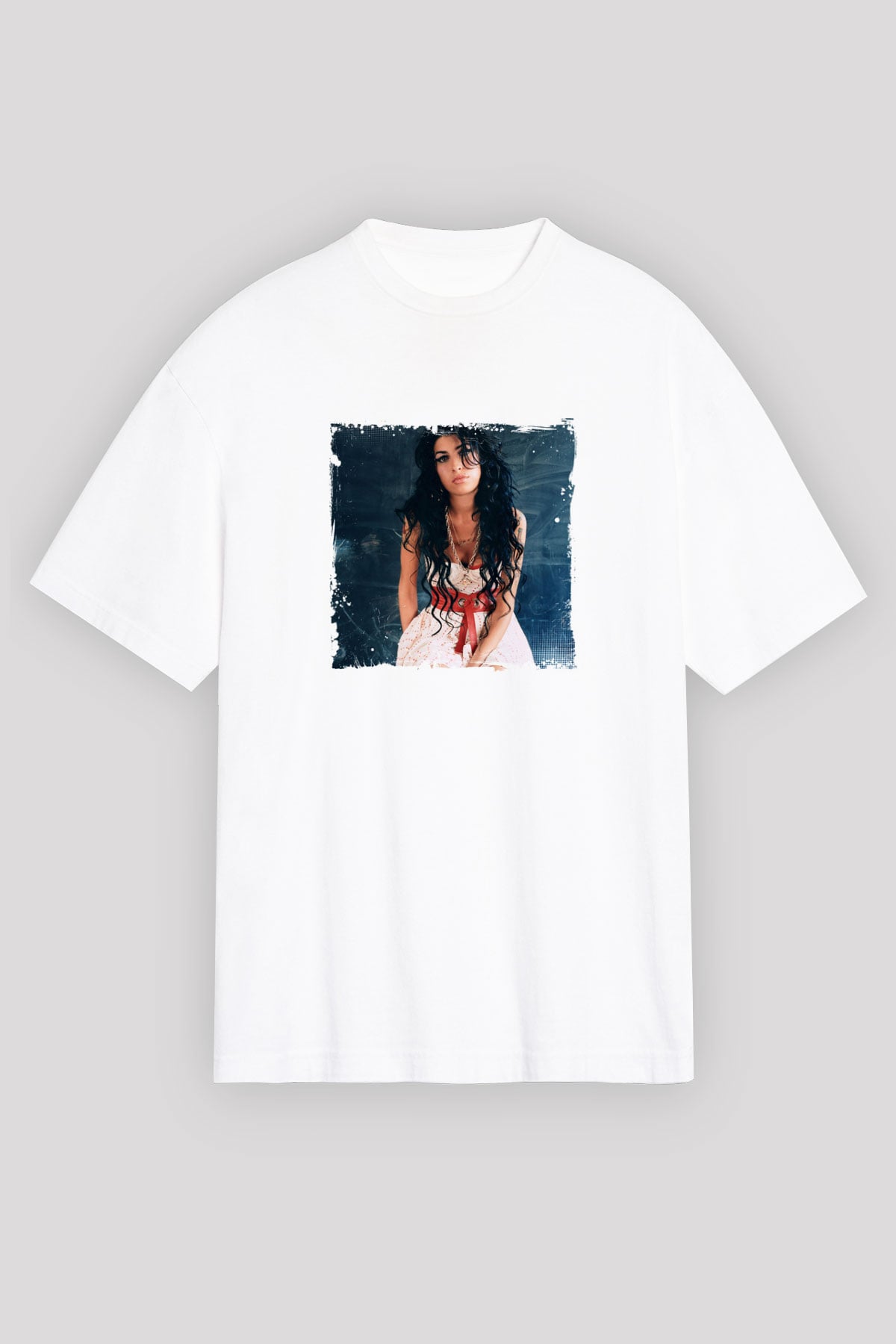 Amy Winehouse Baskılı Unisex Beyaz Tişört