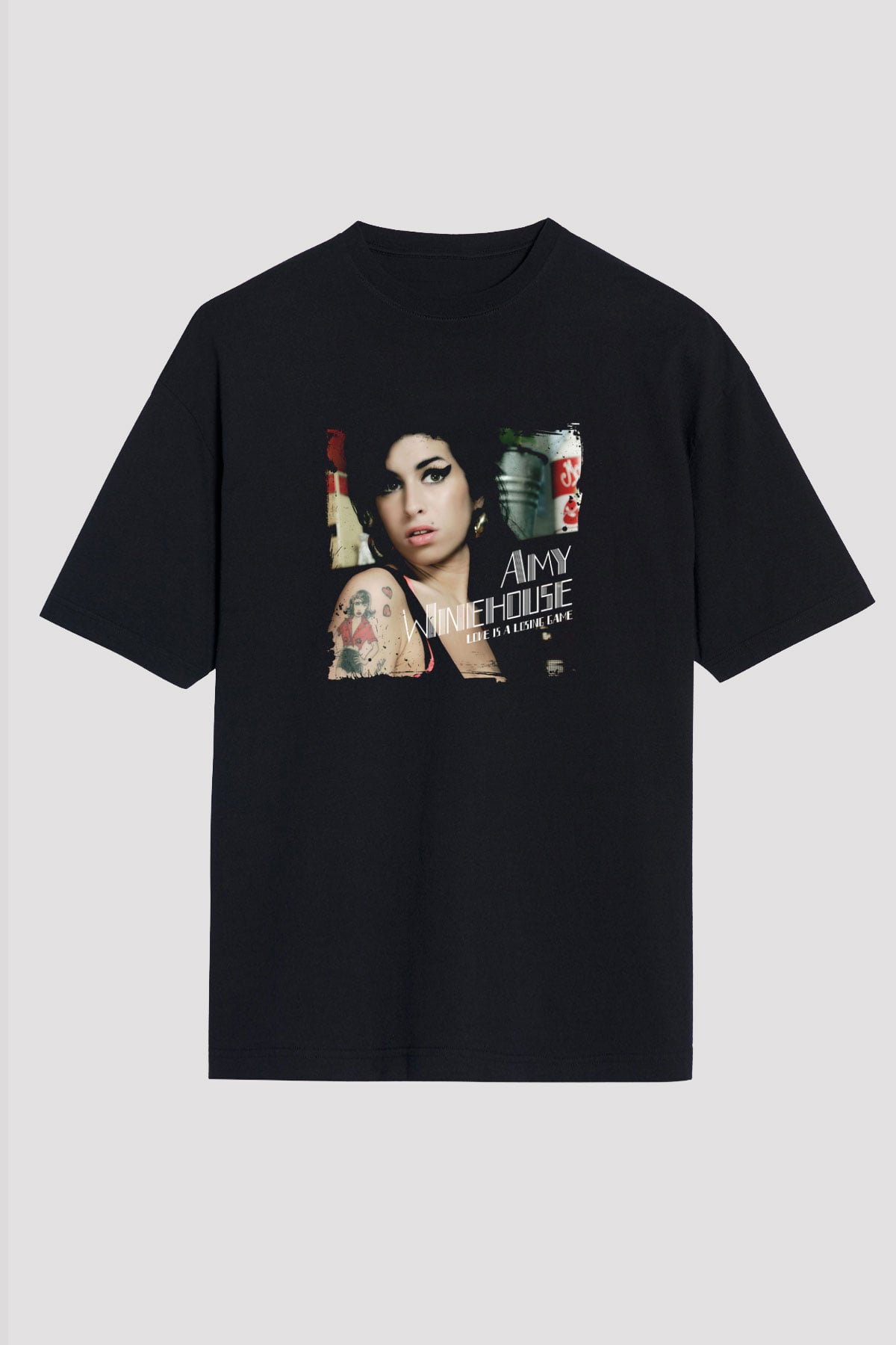 Amy Winehouse Baskılı Unisex Oversize Siyah Tişört