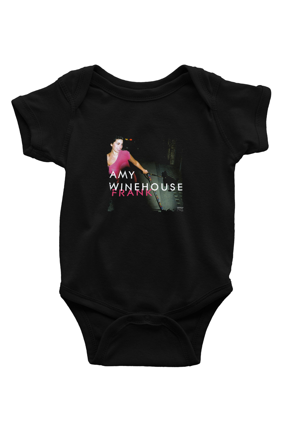Amy Winehouse Baskılı Unisex Siyah Bebek Body - Zıbın