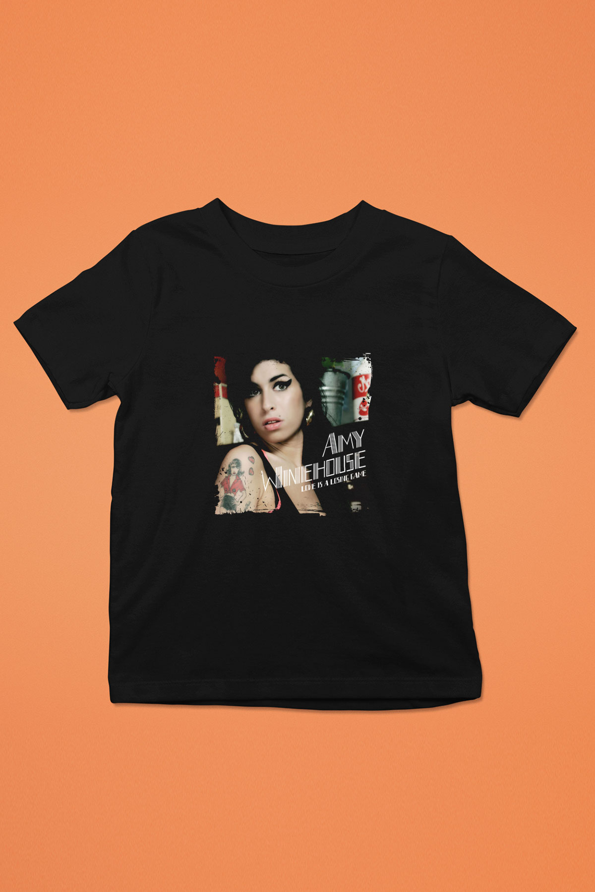 Amy Winehouse Baskılı Unisex Siyah Çocuk Tişört