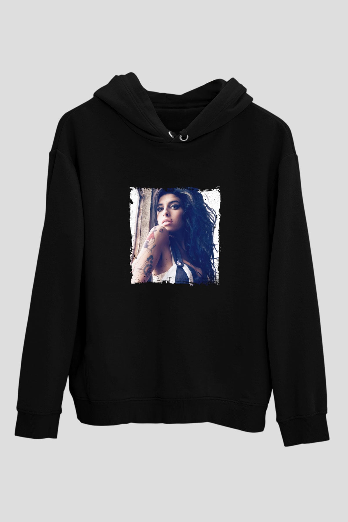 Amy Winehouse Baskılı Unisex Siyah Hoodie