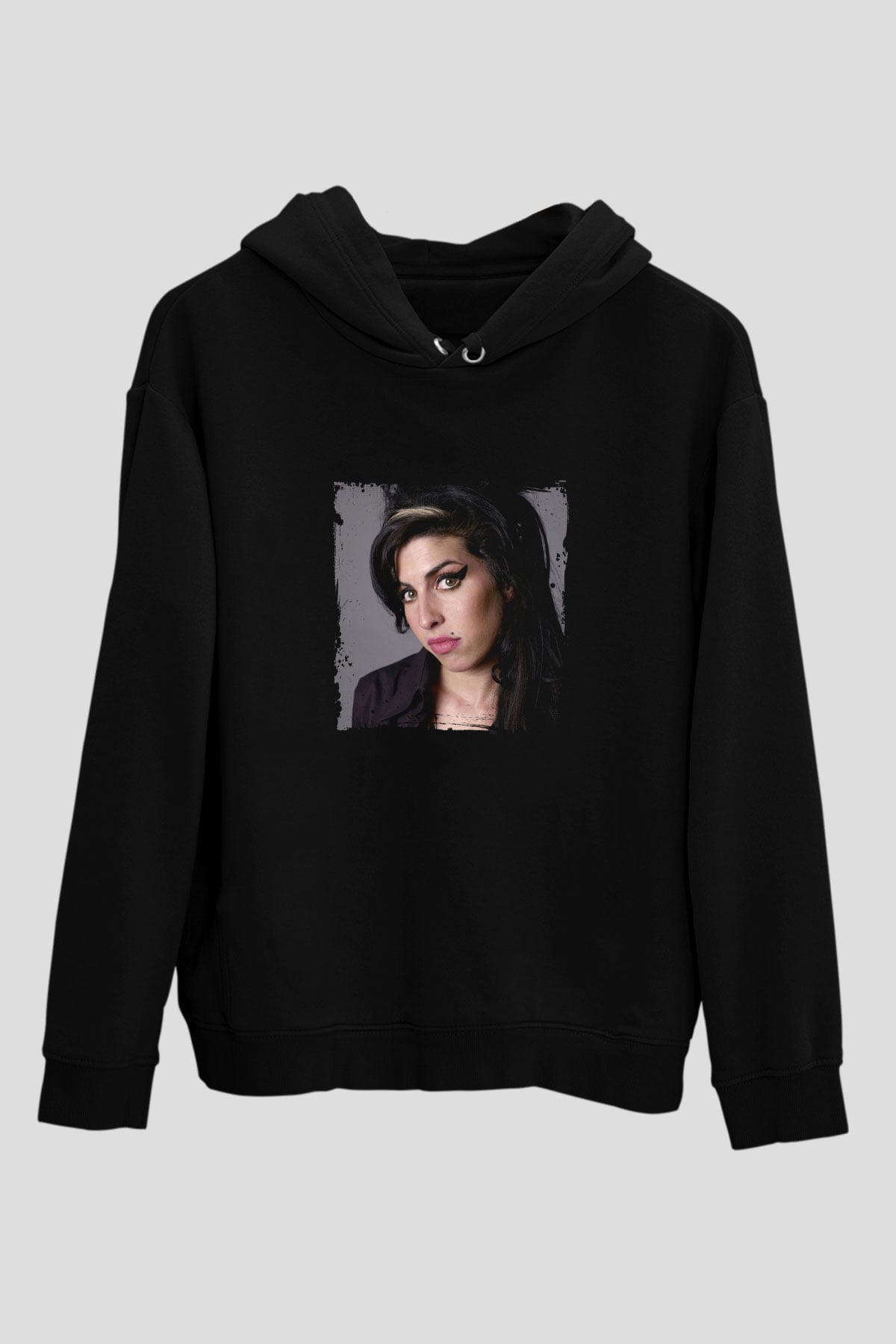 Amy Winehouse Baskılı Unisex Siyah Hoodie