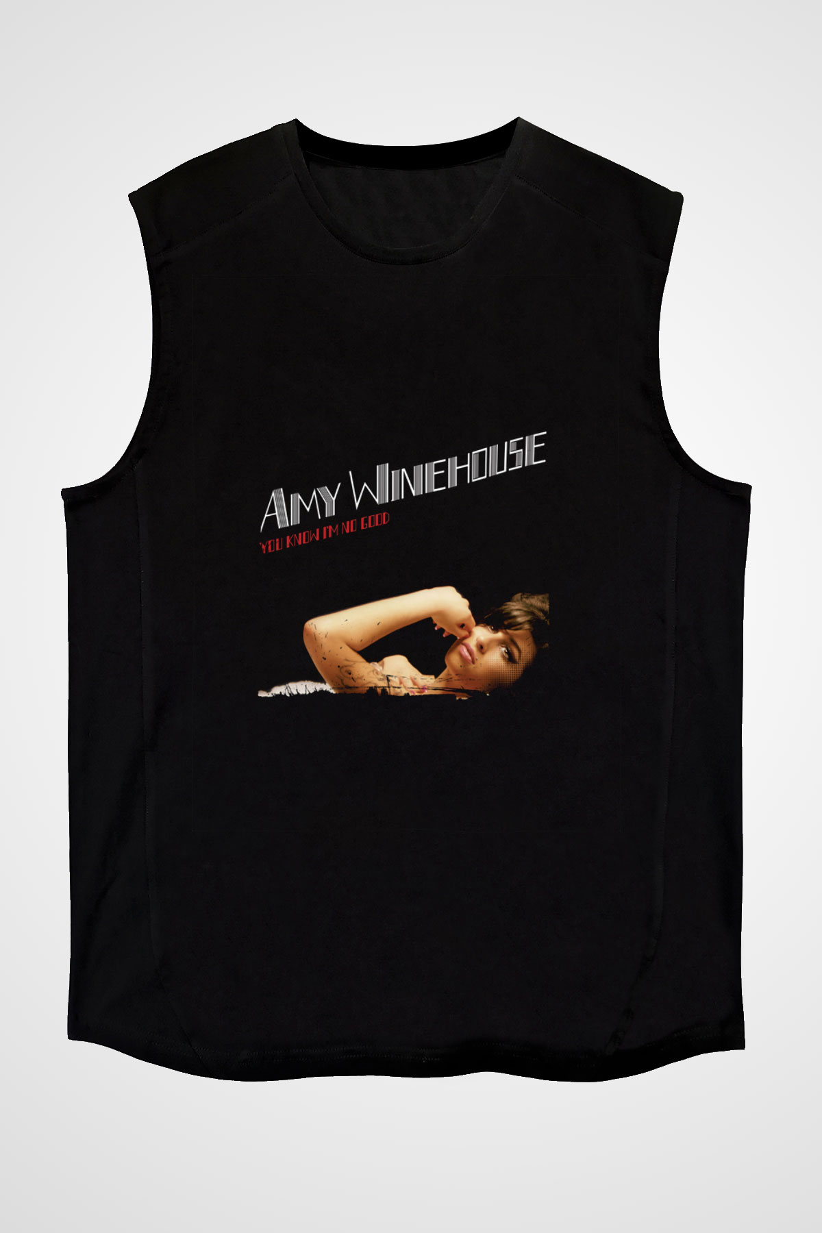 Amy Winehouse Baskılı Unisex Siyah Kolsuz Tişört
