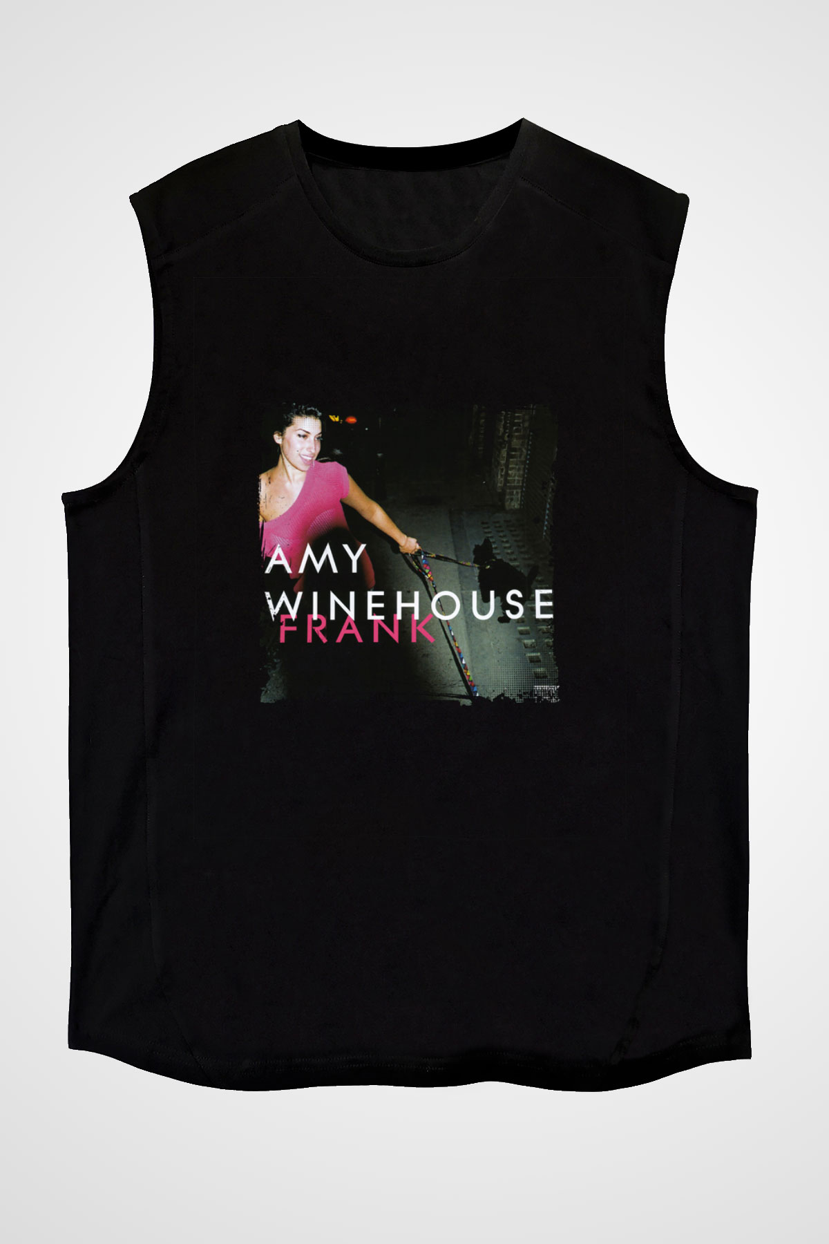 Amy Winehouse Baskılı Unisex Siyah Kolsuz Tişört