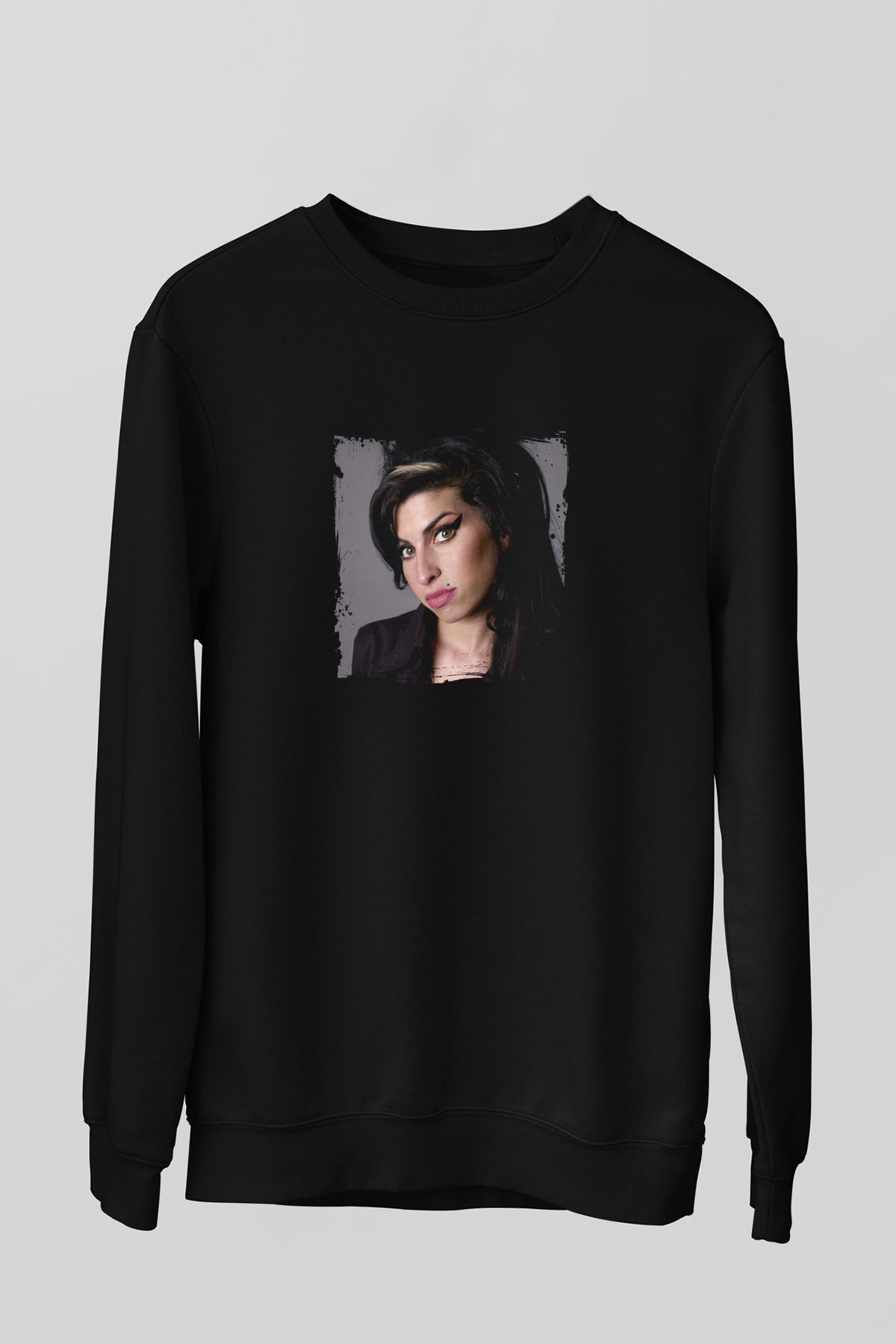 Amy Winehouse Baskılı Unisex Siyah Sweatshirt