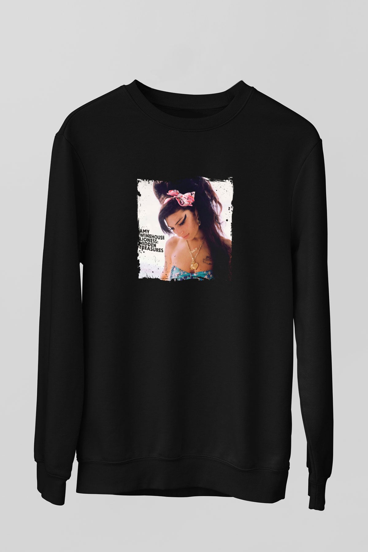 Amy Winehouse Baskılı Unisex Siyah Sweatshirt