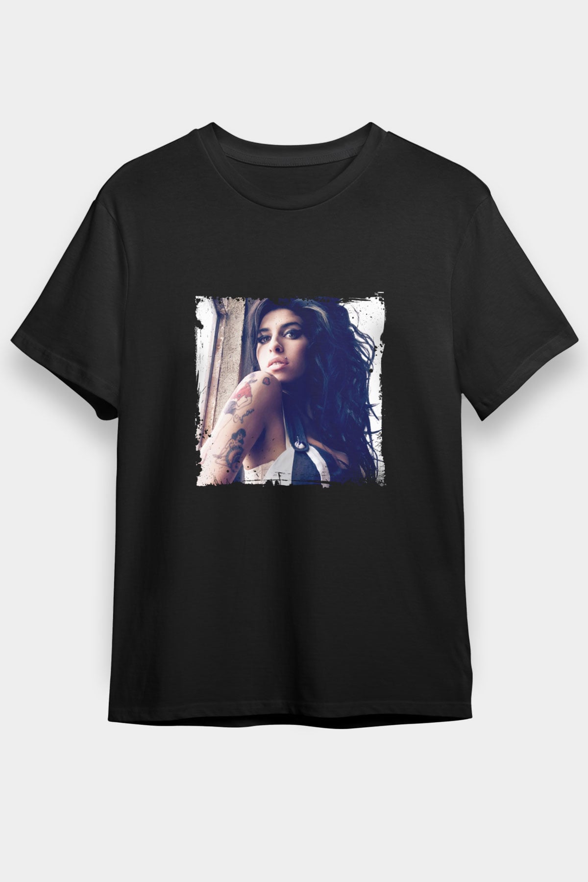 Amy Winehouse Baskılı Unisex Siyah Tişört