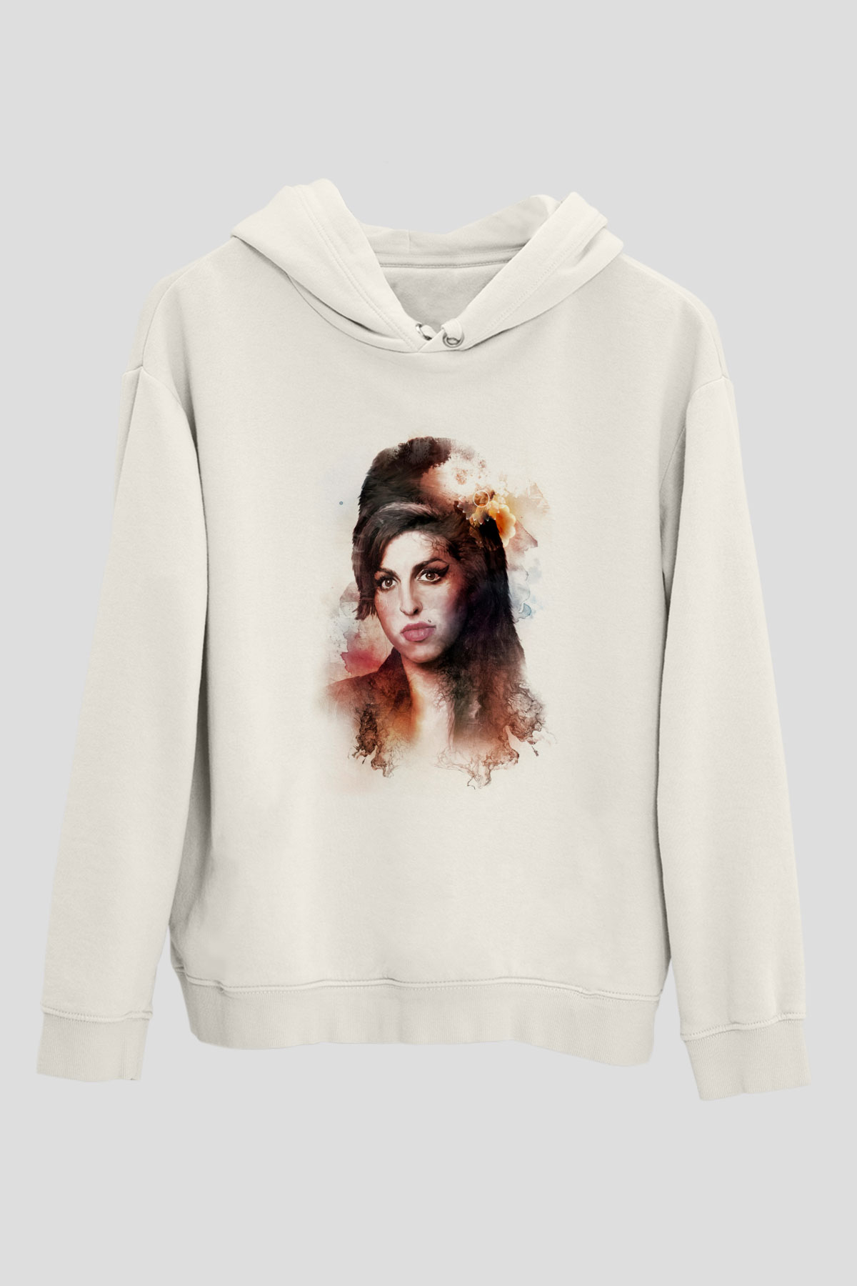 Amy Winehouse Beyaz Unisex Kapşonlu Sweatshirt