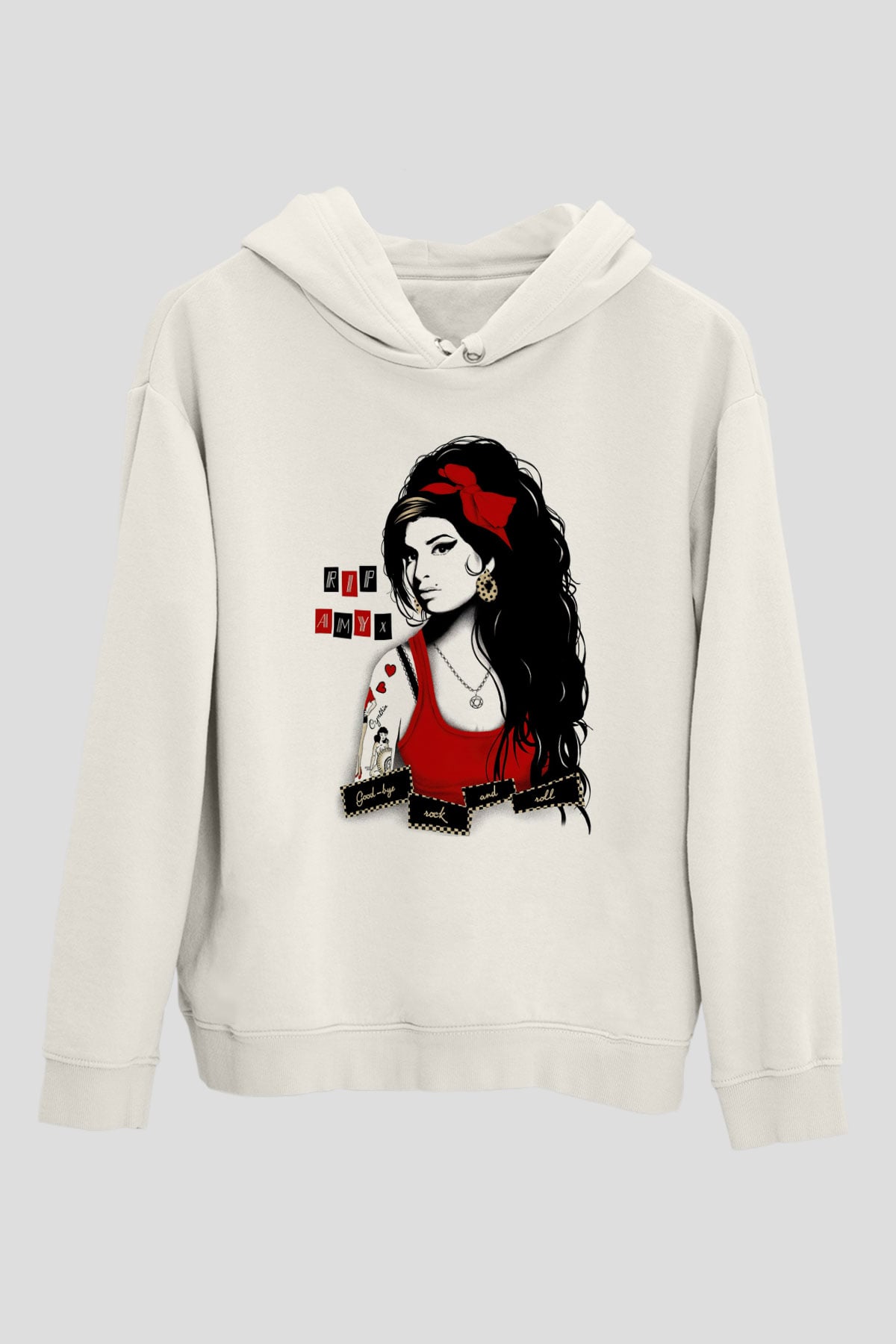 Amy Winehouse Beyaz Unisex Kapşonlu Sweatshirt