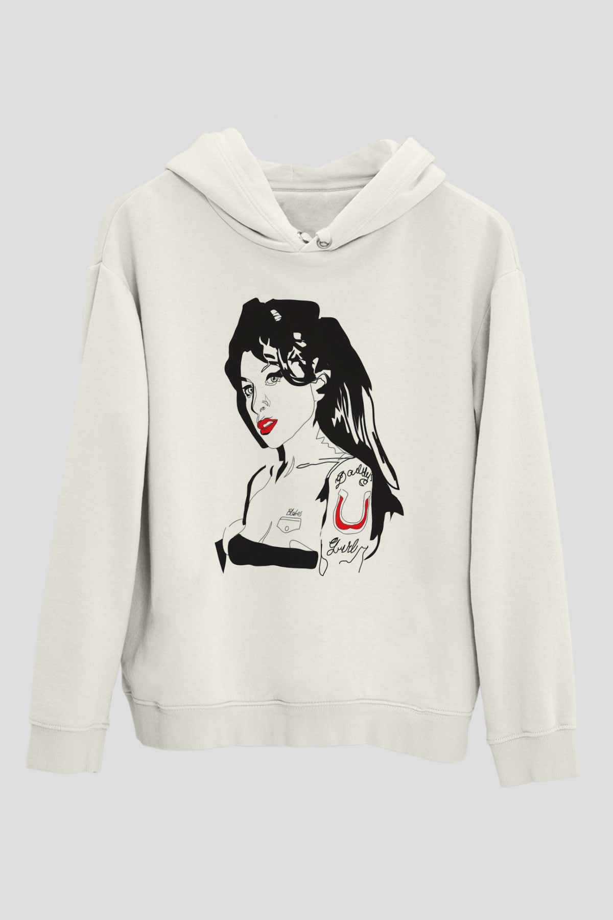 Amy Winehouse Beyaz Unisex Kapüşonlu Sweatshirt