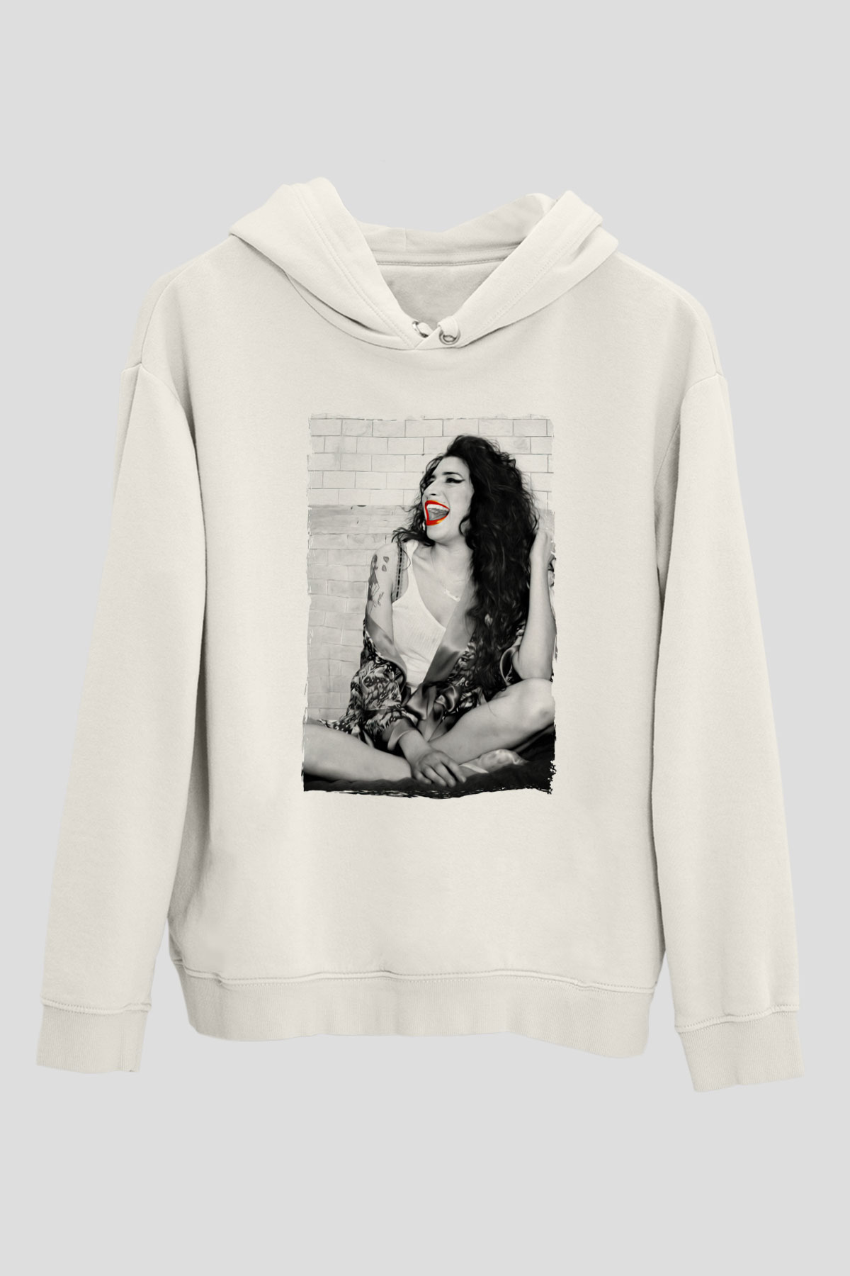 Amy Winehouse Beyaz Unisex Kapüşonlu Sweatshirt