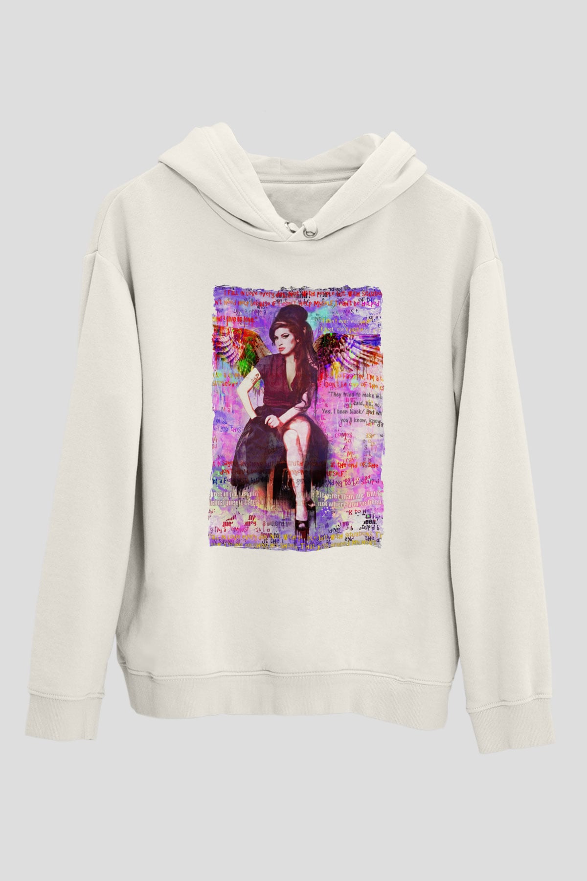 Amy Winehouse Beyaz Unisex Kapüşonlu Sweatshirt
