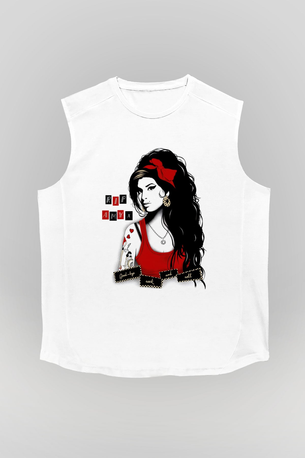 Amy Winehouse Beyaz Unisex Kolsuz Tişört