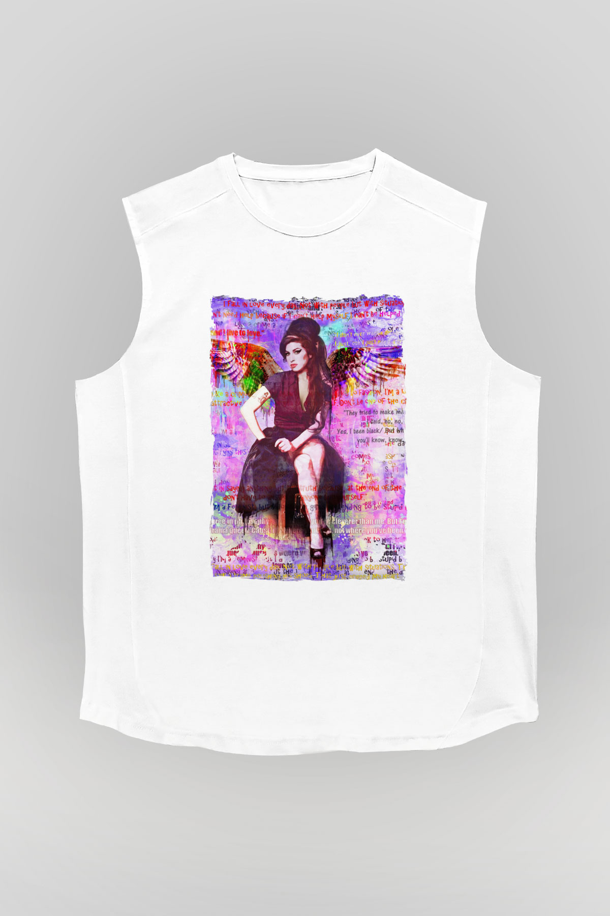 Amy Winehouse Beyaz Unisex Kolsuz Tişört