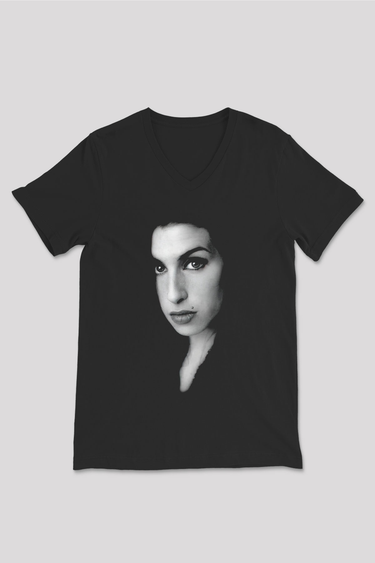 Amy Winehouse Siyah Unisex V Yaka Tişört T-Shirt