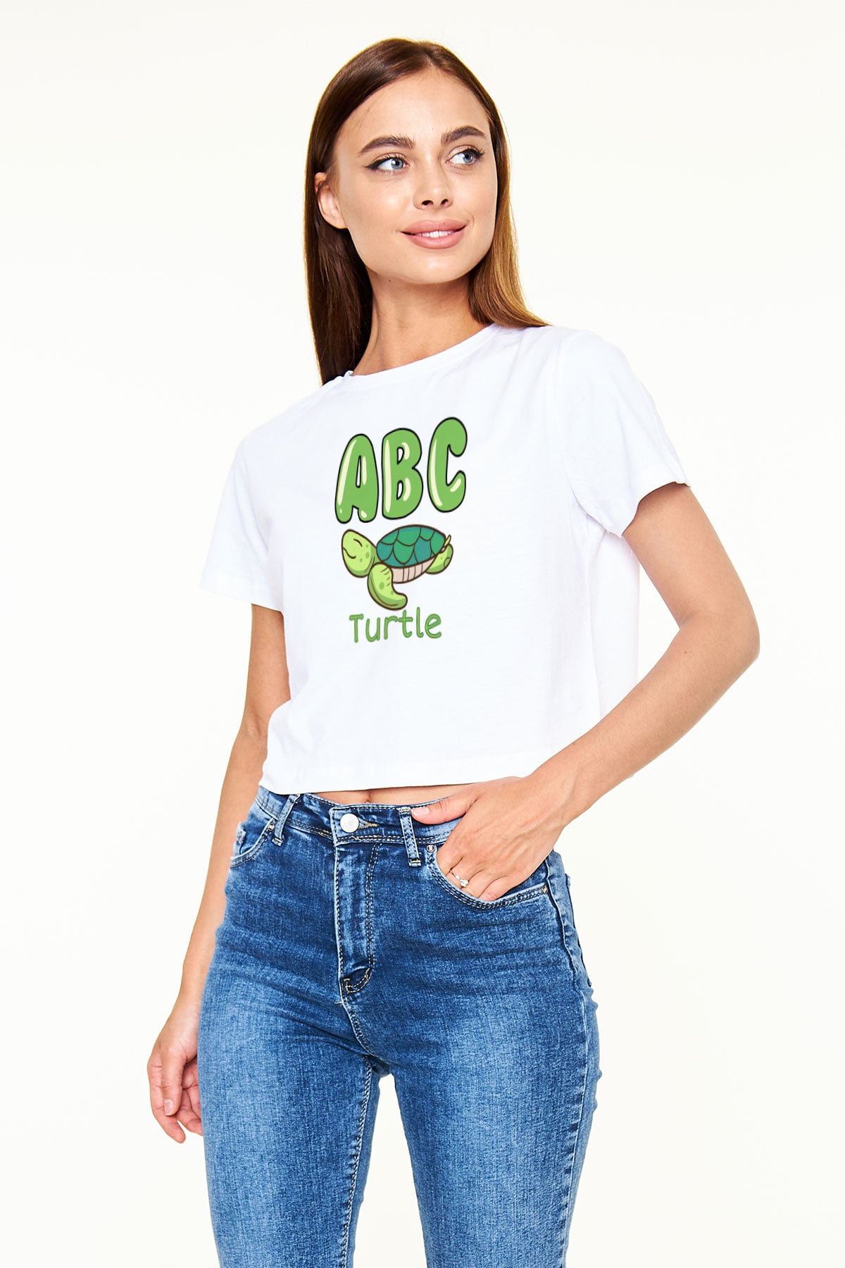 Ana okulu Beyaz  Crop Top Tişört