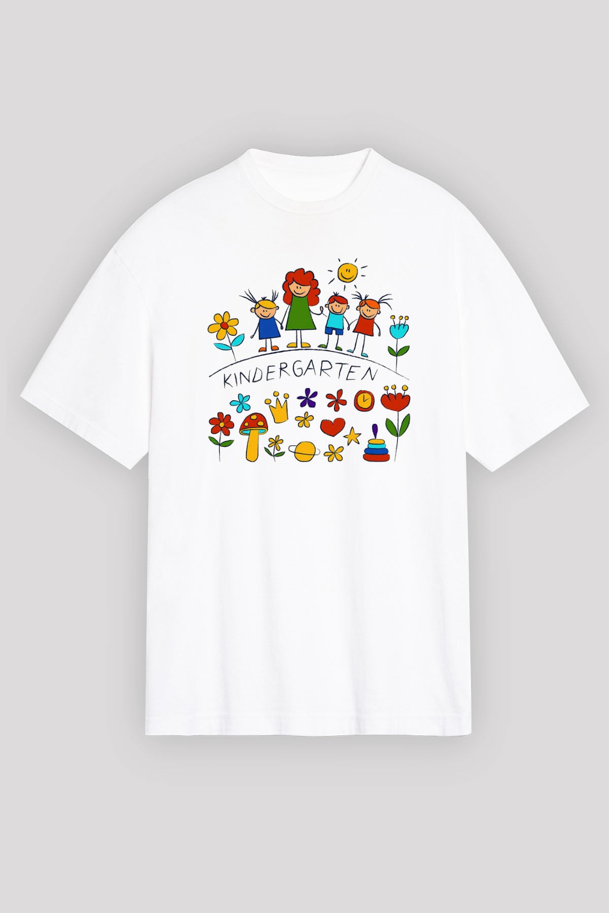 Ana okulu Beyaz Unisex Oversize Tişört T-Shirt