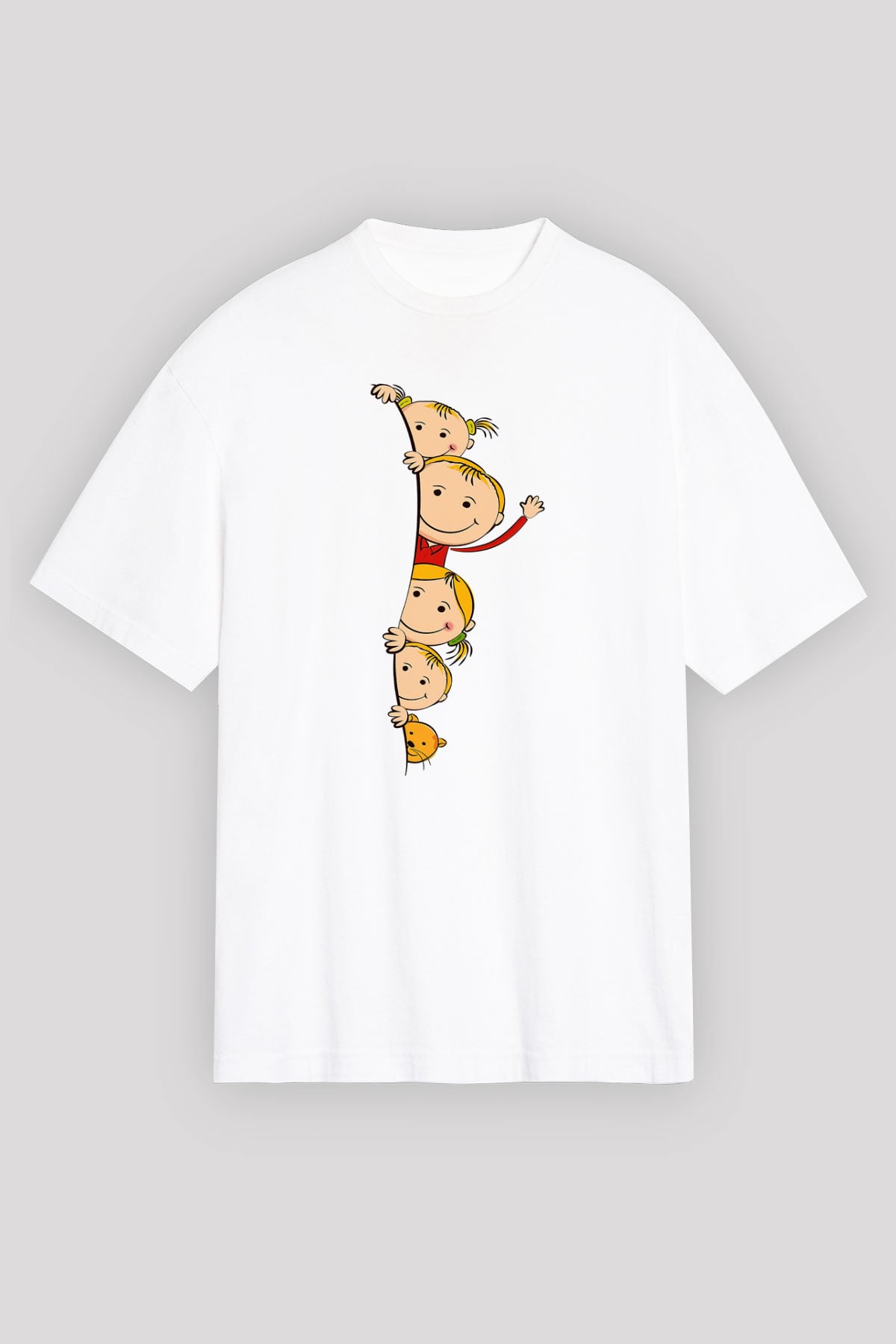 Ana okulu Beyaz Unisex Oversize Tişört T-Shirt