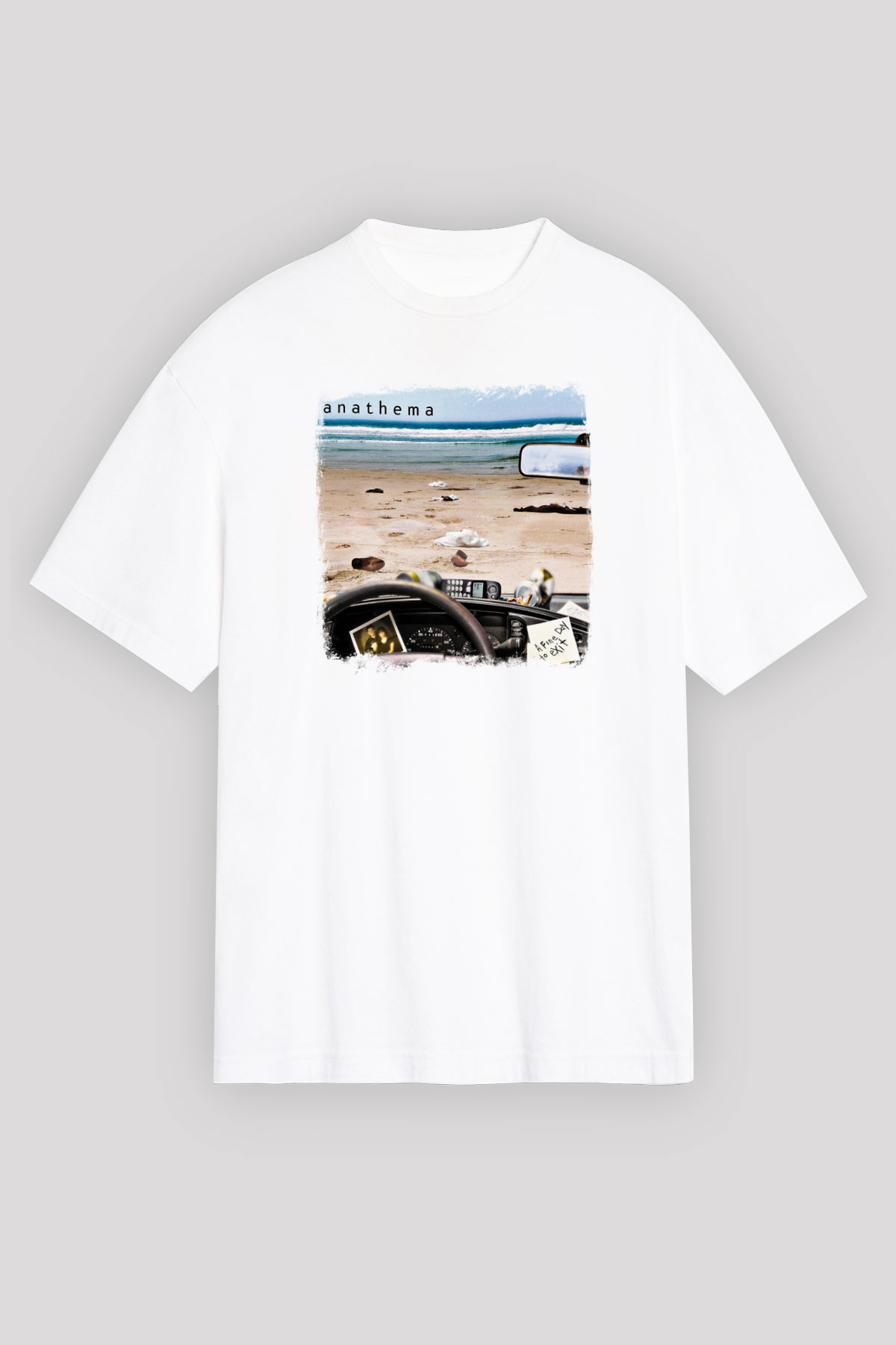 Anathema Baskılı Unisex Beyaz Oversize Tişört