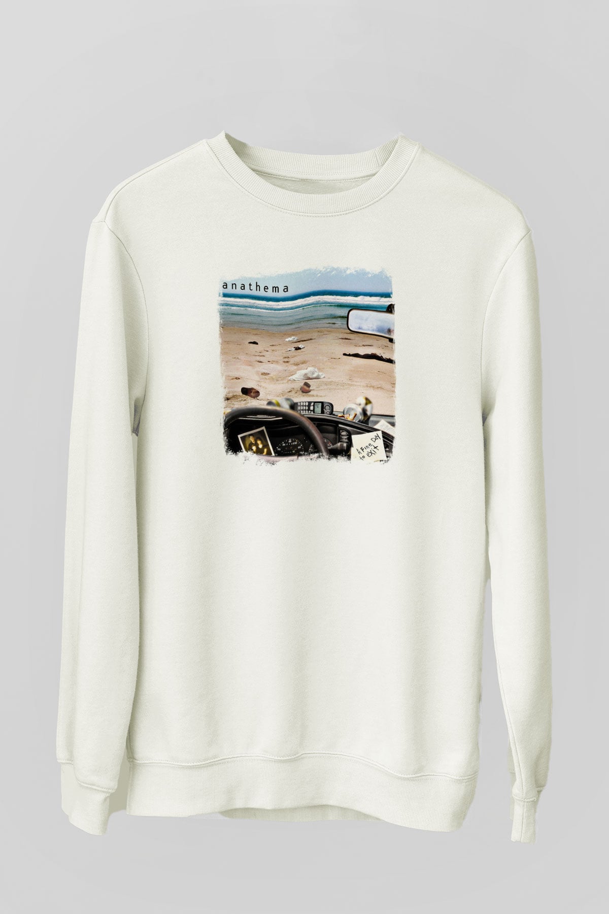 Anathema Baskılı Unisex Beyaz Sweatshirt