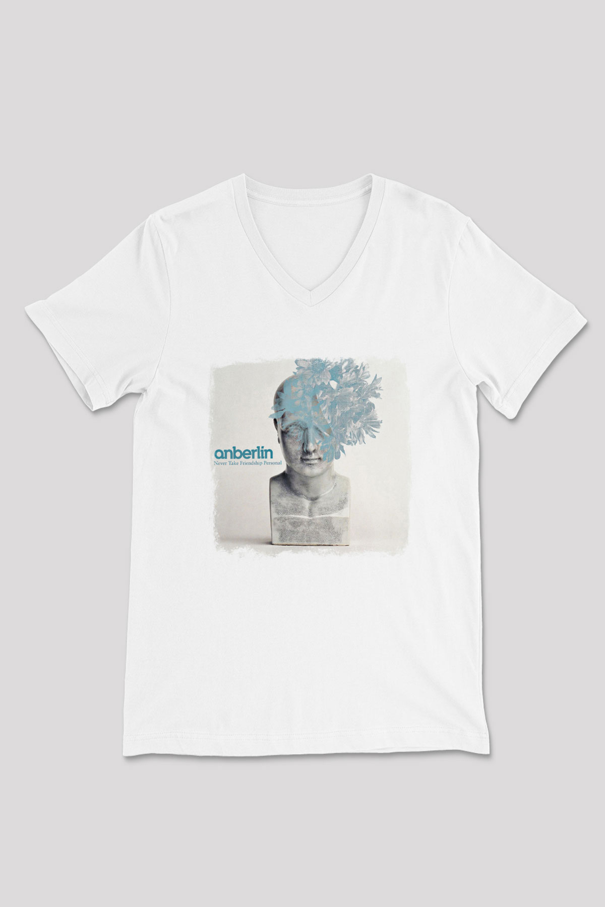 Anberlin Baskılı Unisex Beyaz V Yaka Tişört