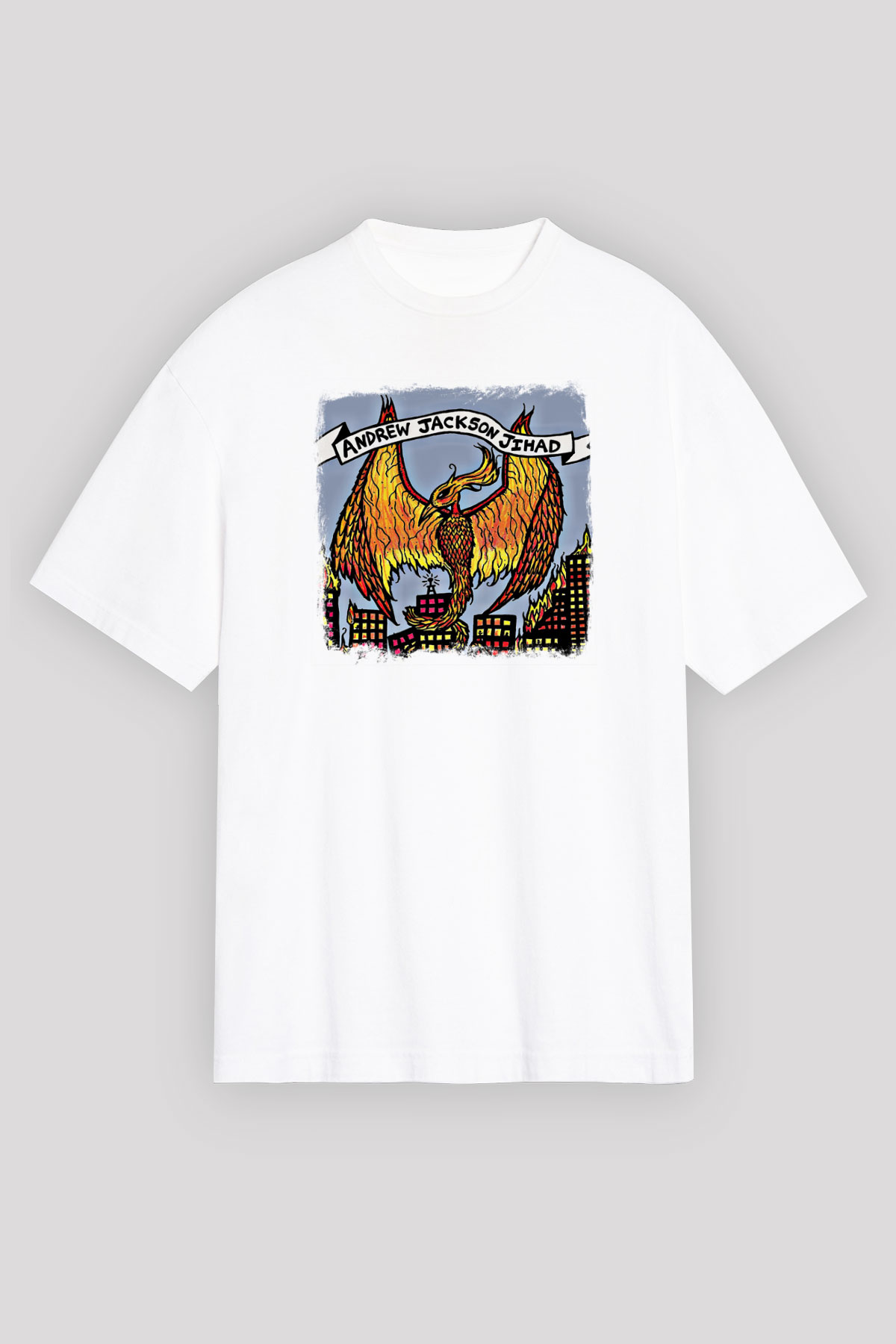 Andrew Jackson Jihad Baskılı Unisex Beyaz Oversize Tişört