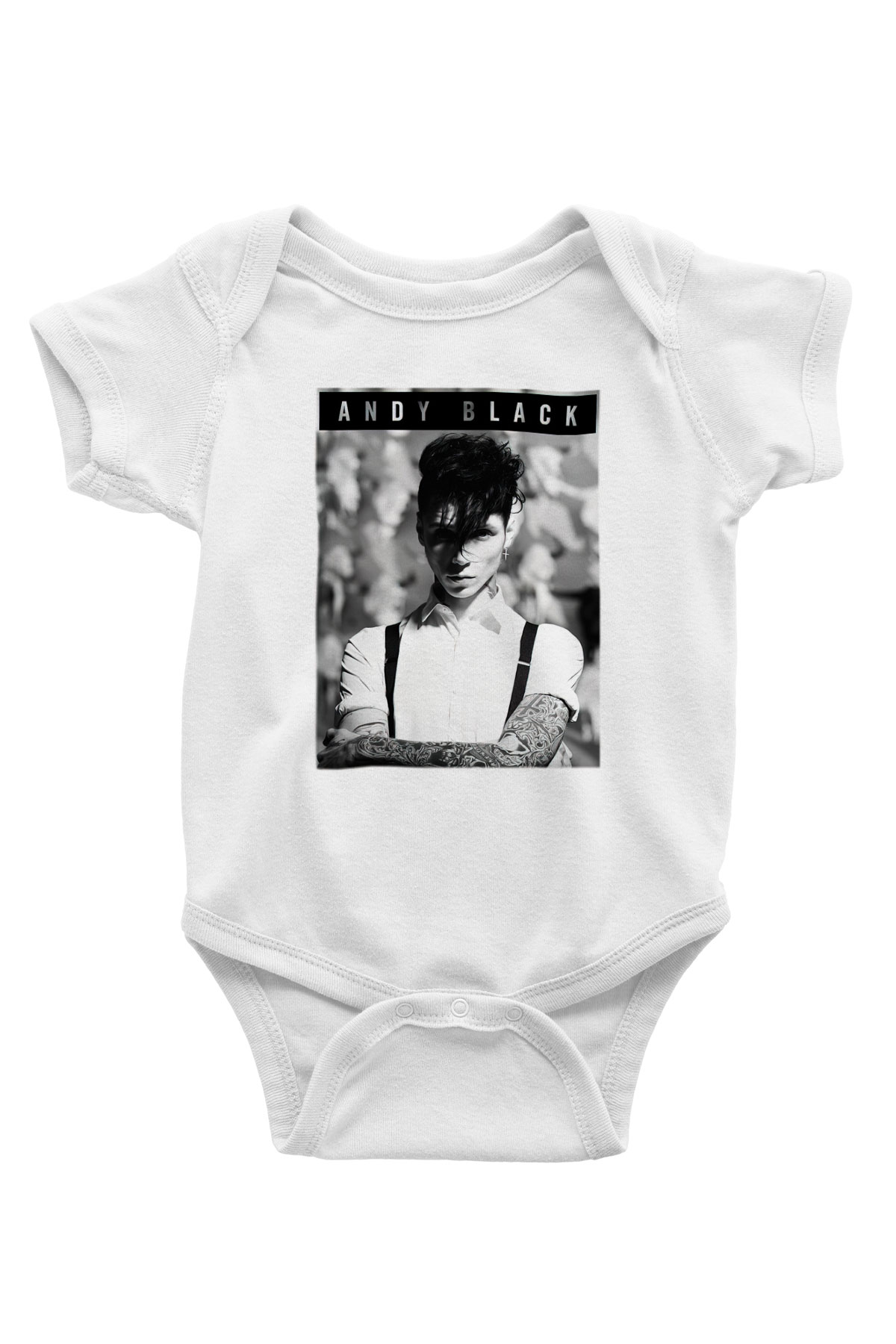 Andy Black Baskılı Beyaz Unisex Bebek Body - Zıbın