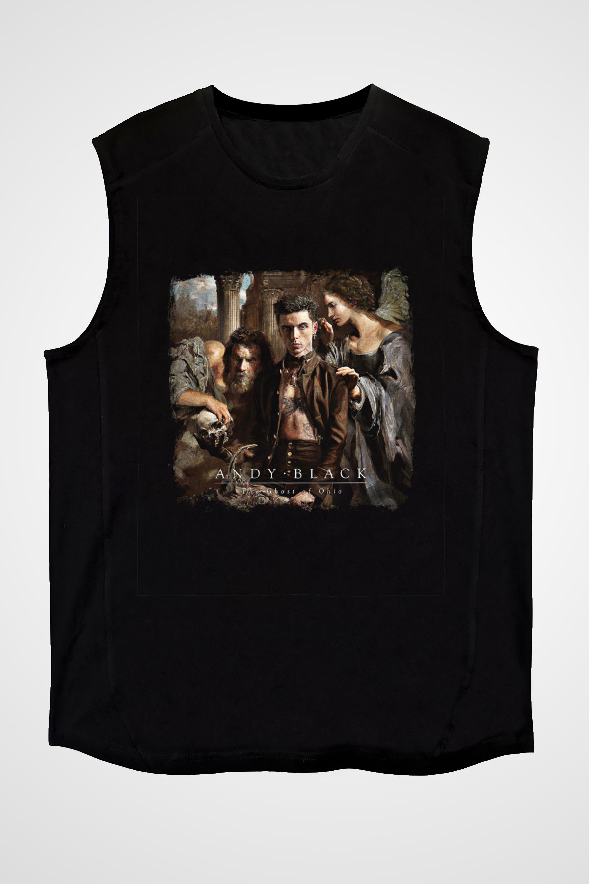 Andy Black Baskılı Unisex Siyah Kolsuz Tişört