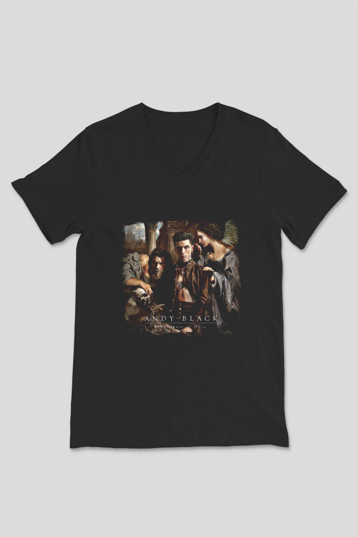 Andy Black Baskılı Unisex Siyah V Yaka Tişört