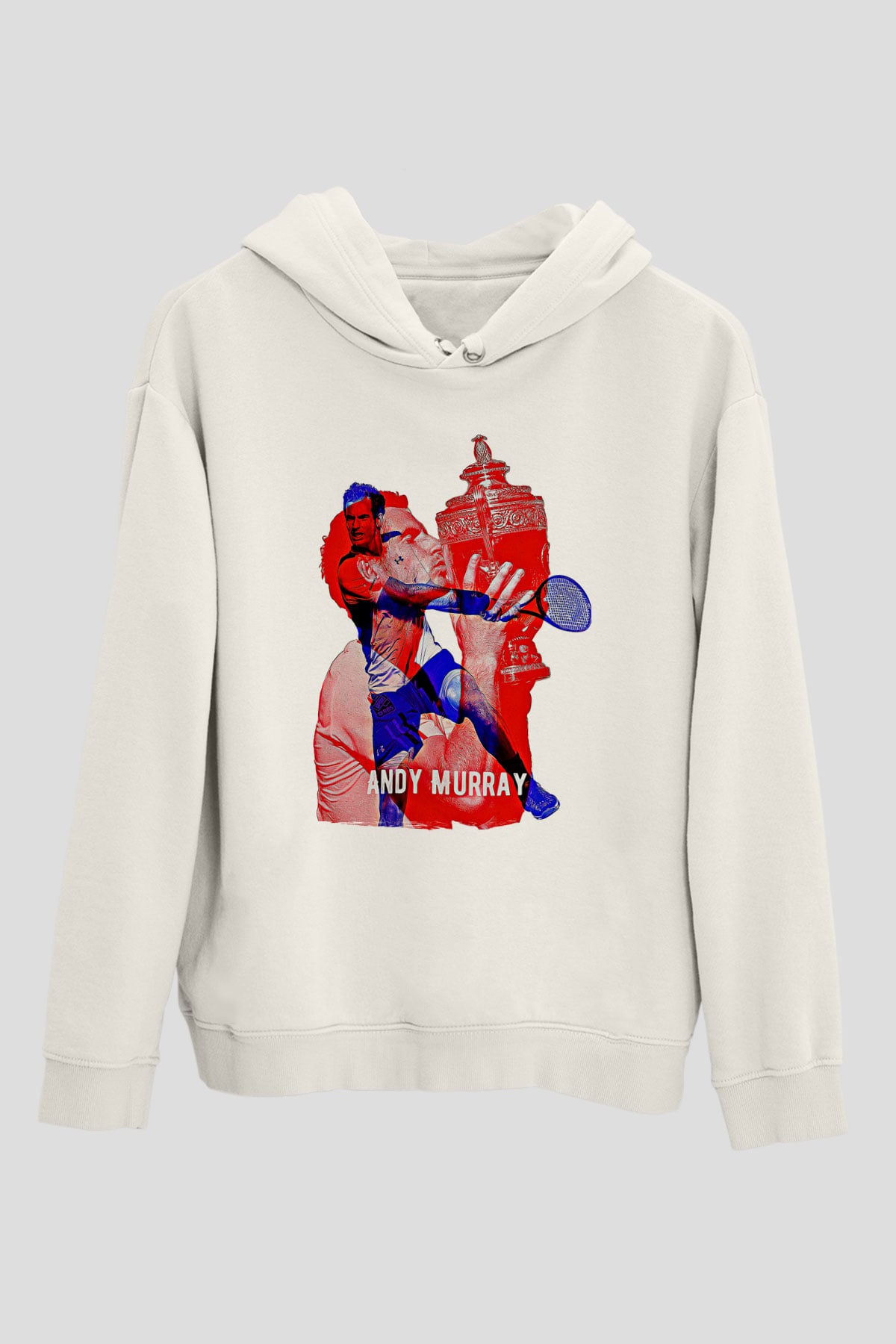 Andy Murray Baskılı Beyaz Unisex Kapüşonlu Sweatshirt