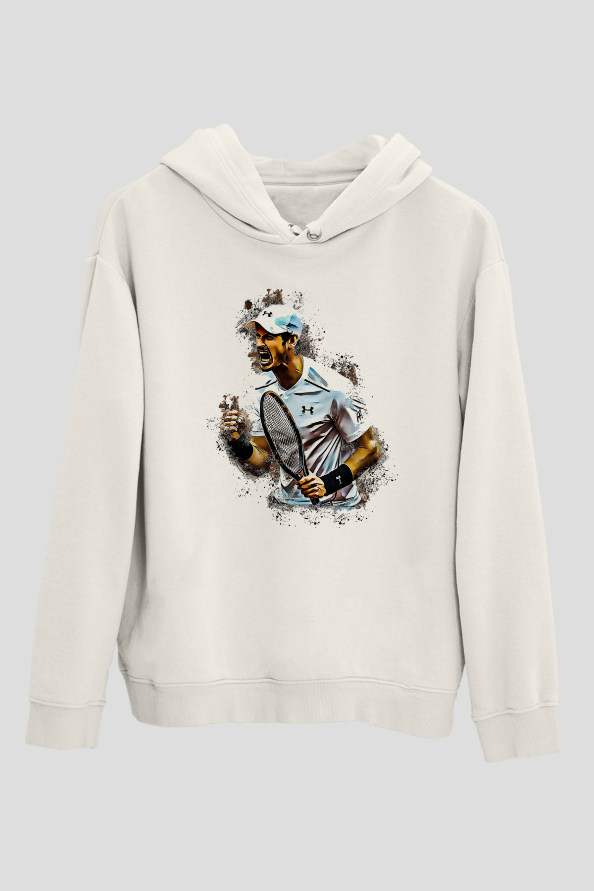 Andy Murray Baskılı Beyaz Unisex Kapüşonlu Sweatshirt