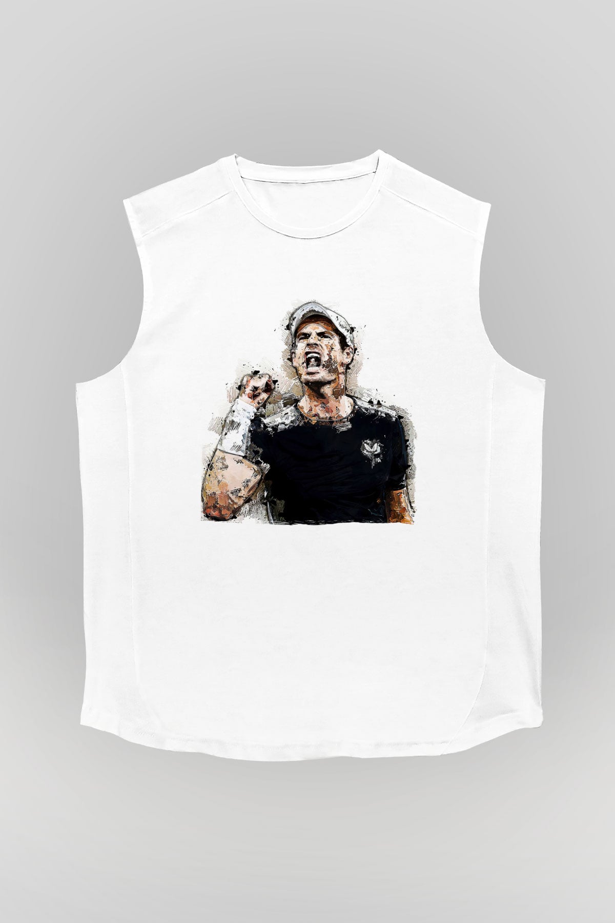Andy Murray Baskılı Beyaz Unisex Kolsuz Tişört - Tshirt