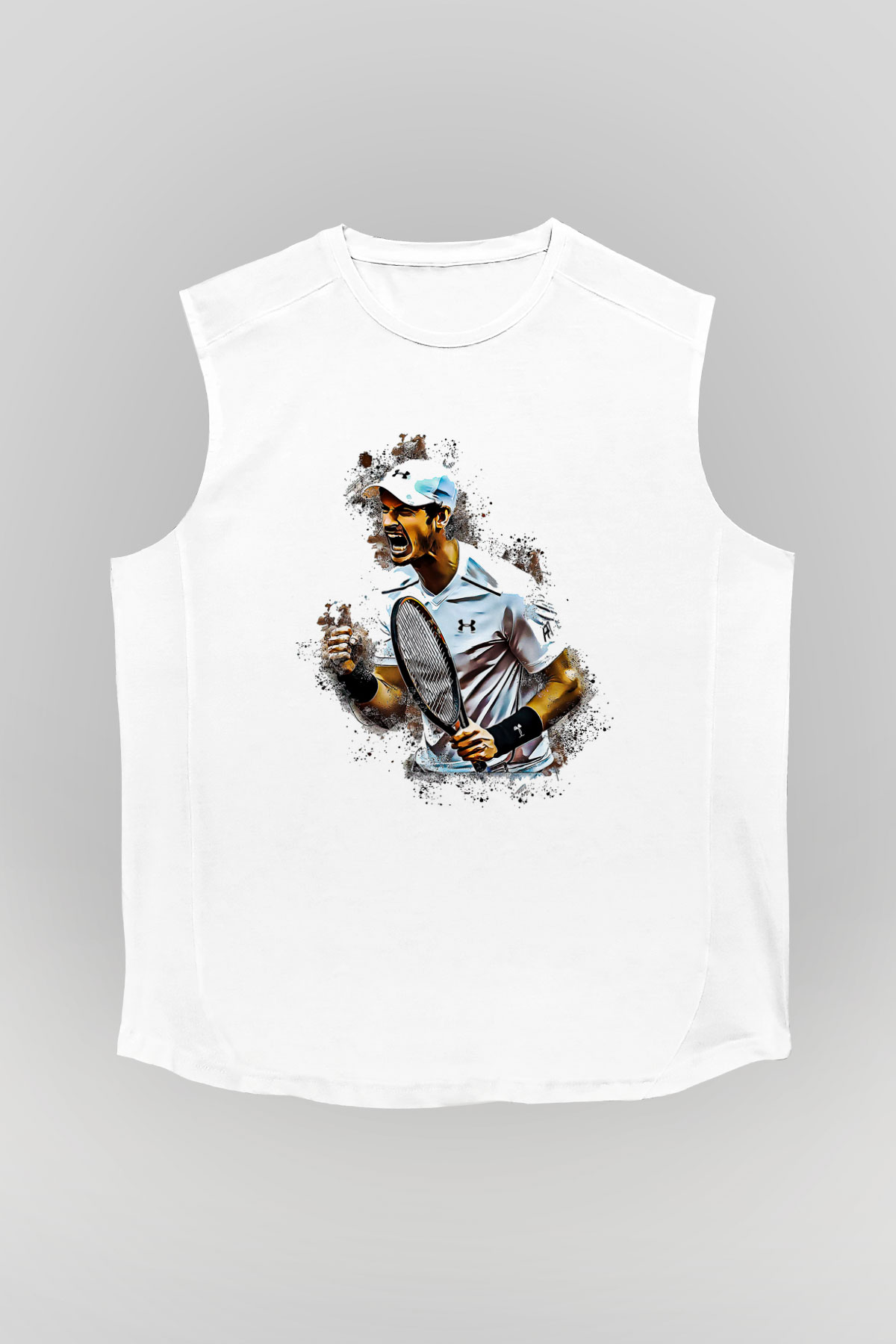 Andy Murray Baskılı Beyaz Unisex Kolsuz Tişört - Tshirt
