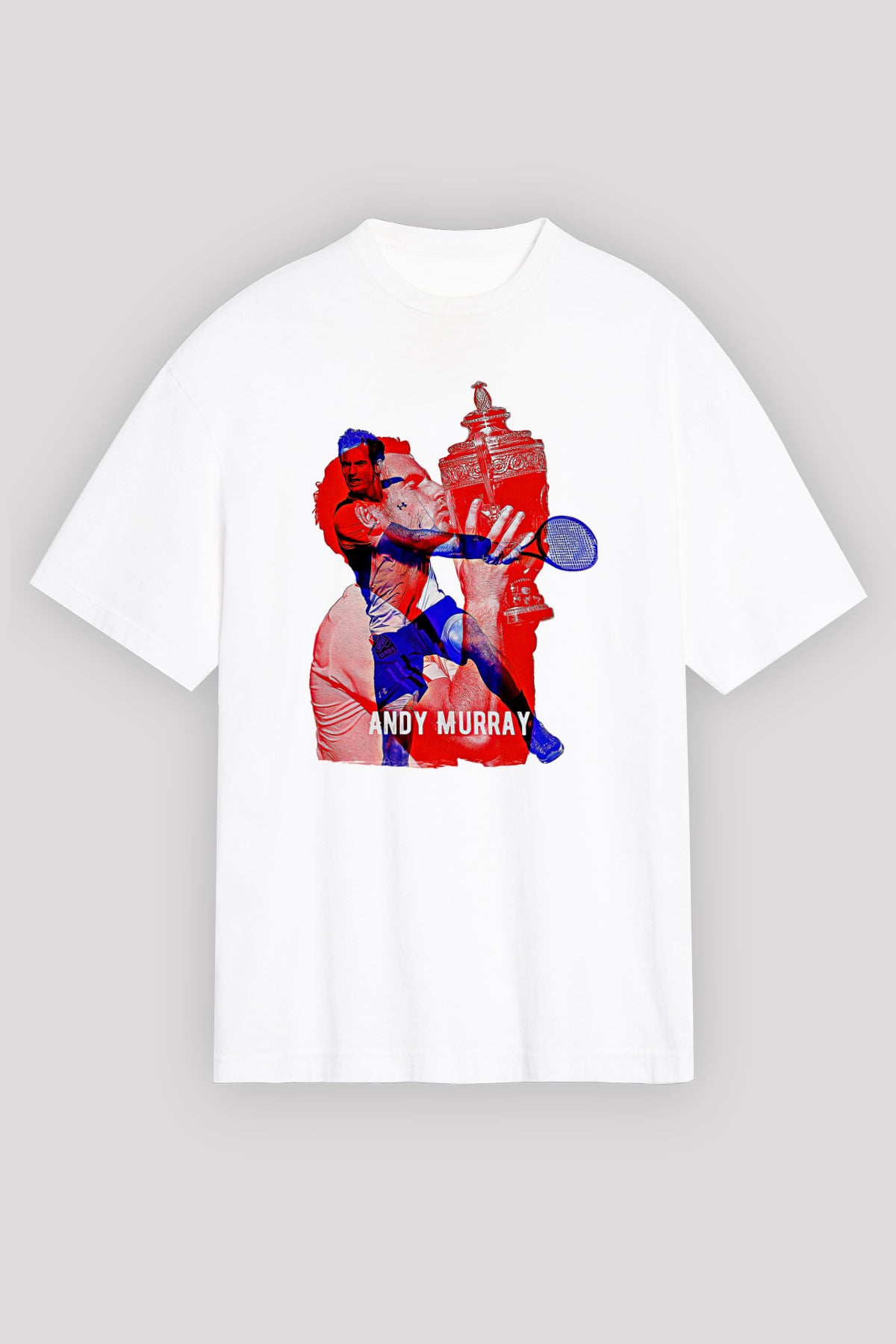 Andy Murray Baskılı Beyaz Unisex Oversize Tişört - Tshirt