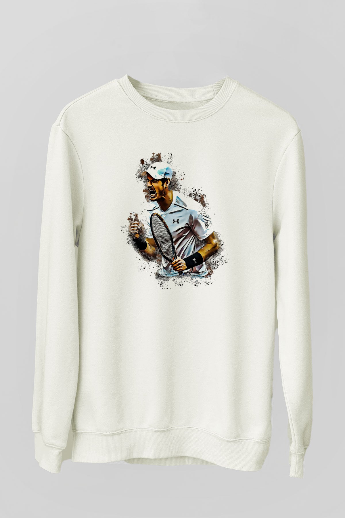 Andy Murray Baskılı Beyaz Unisex Sweatshirt